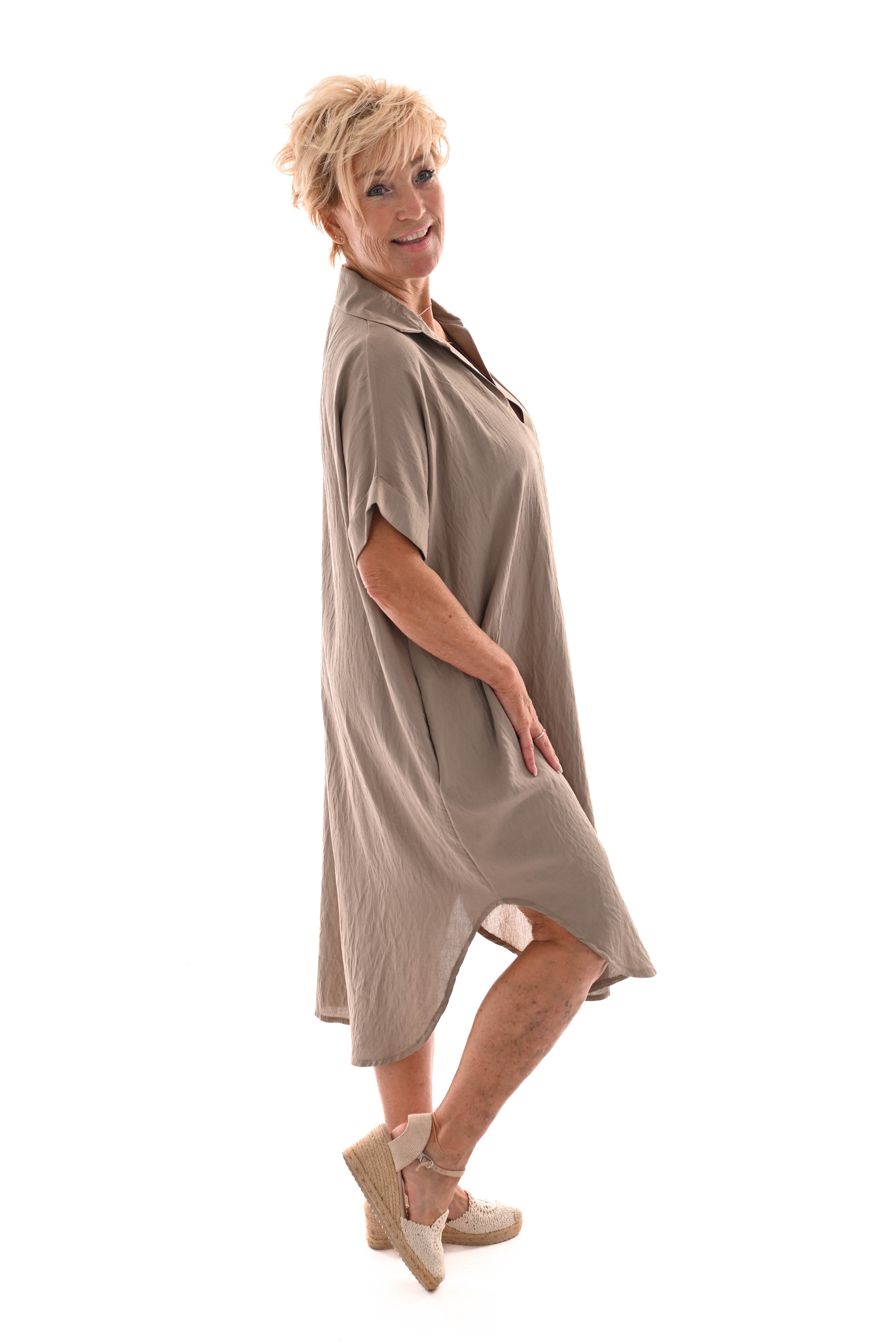 Tuniek v-hals met kraag uni taupe