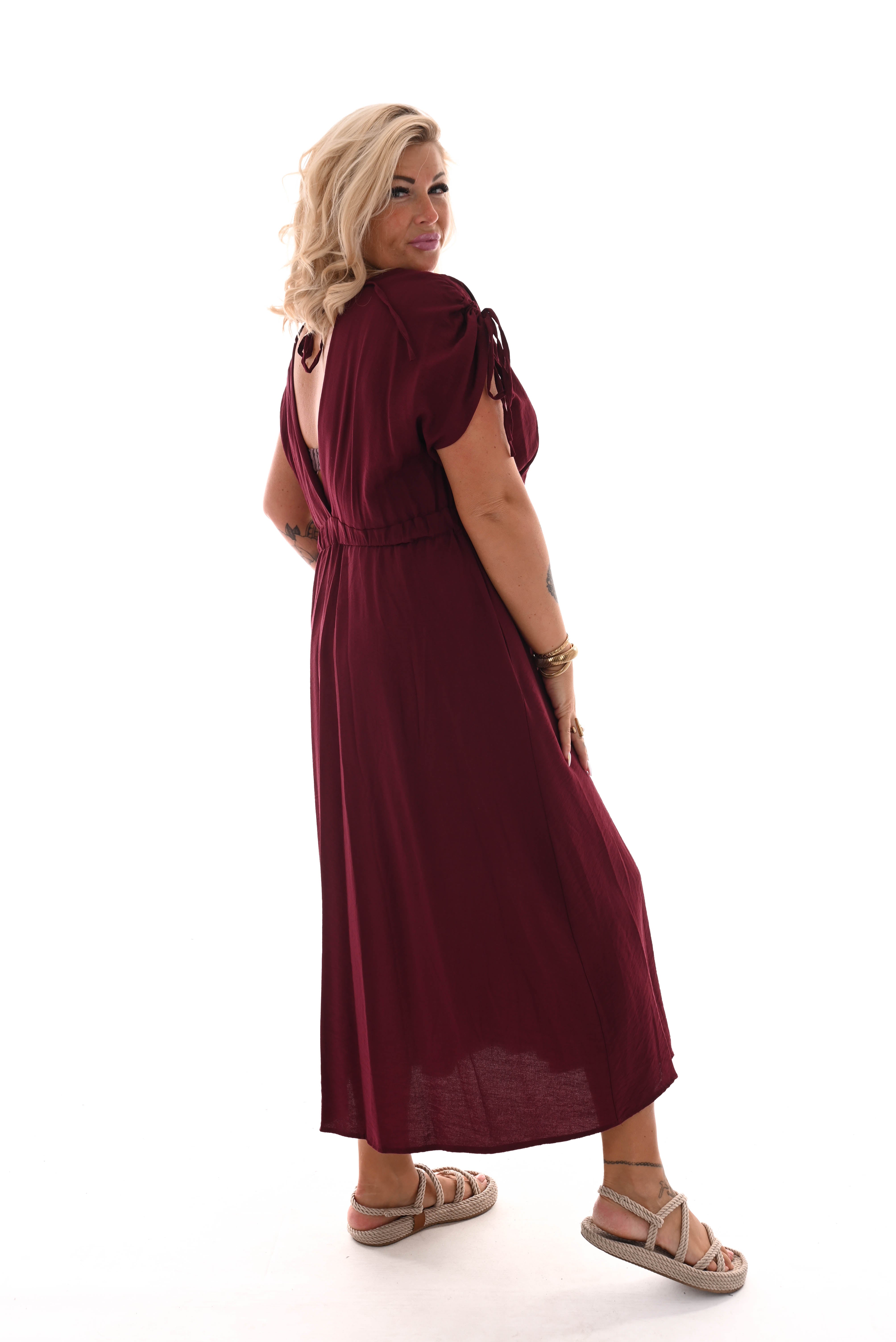 Lange jurk strik mouwen bordeaux