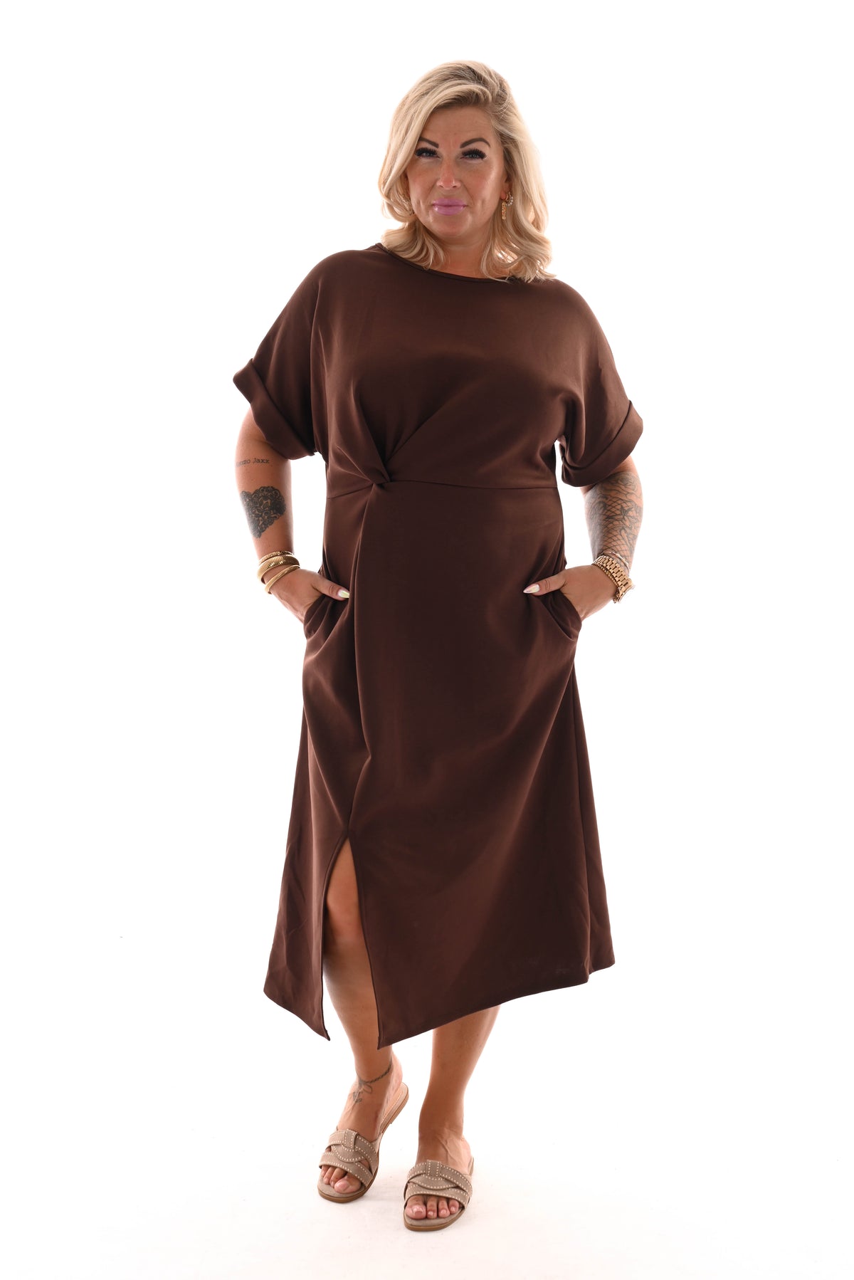 Jurk taille knoop bruin