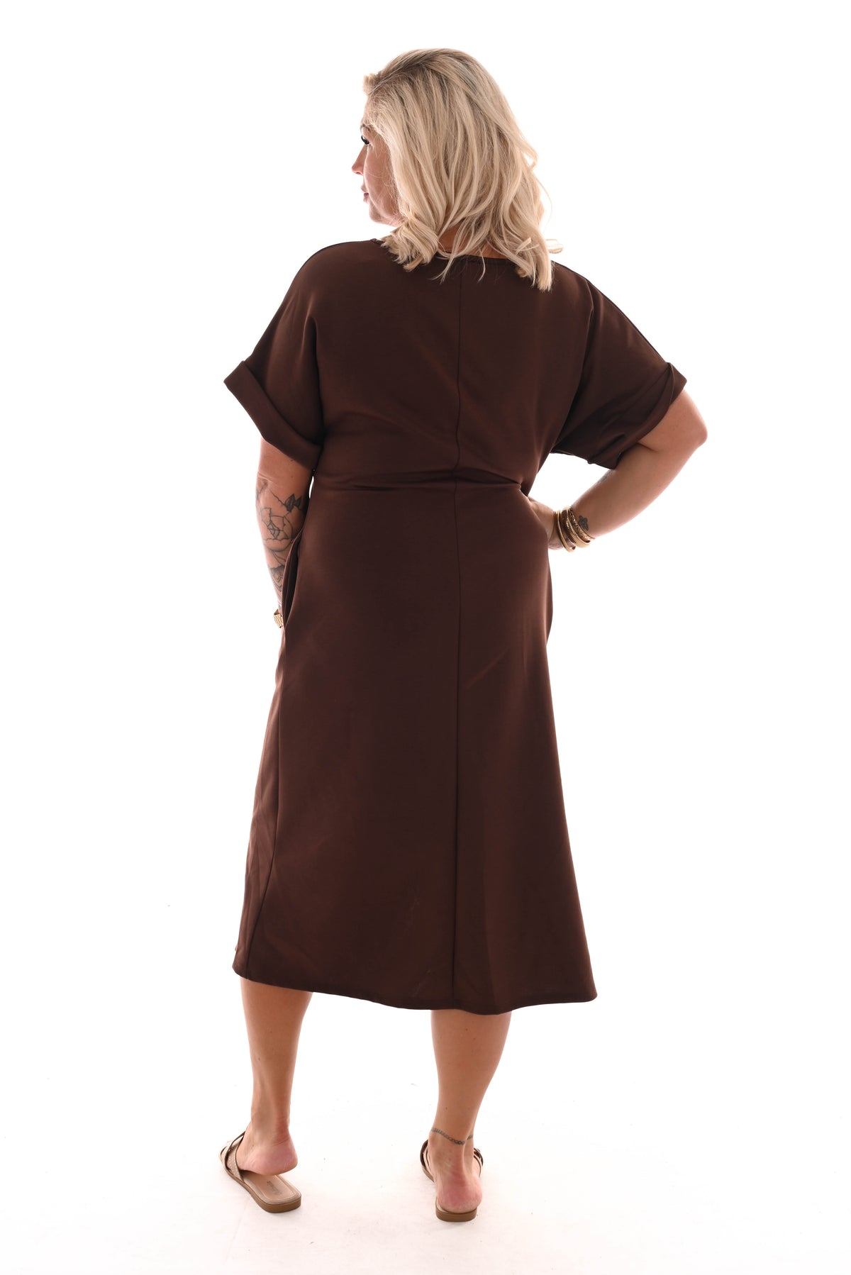 Jurk taille knoop bruin