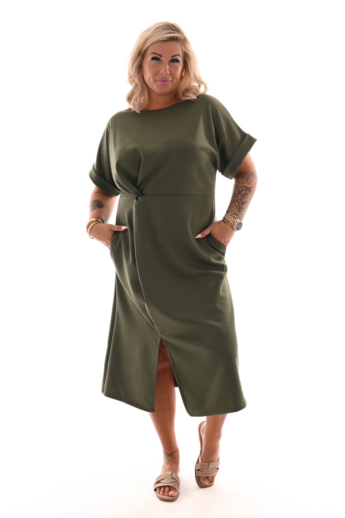Jurk taille knoop legergroen