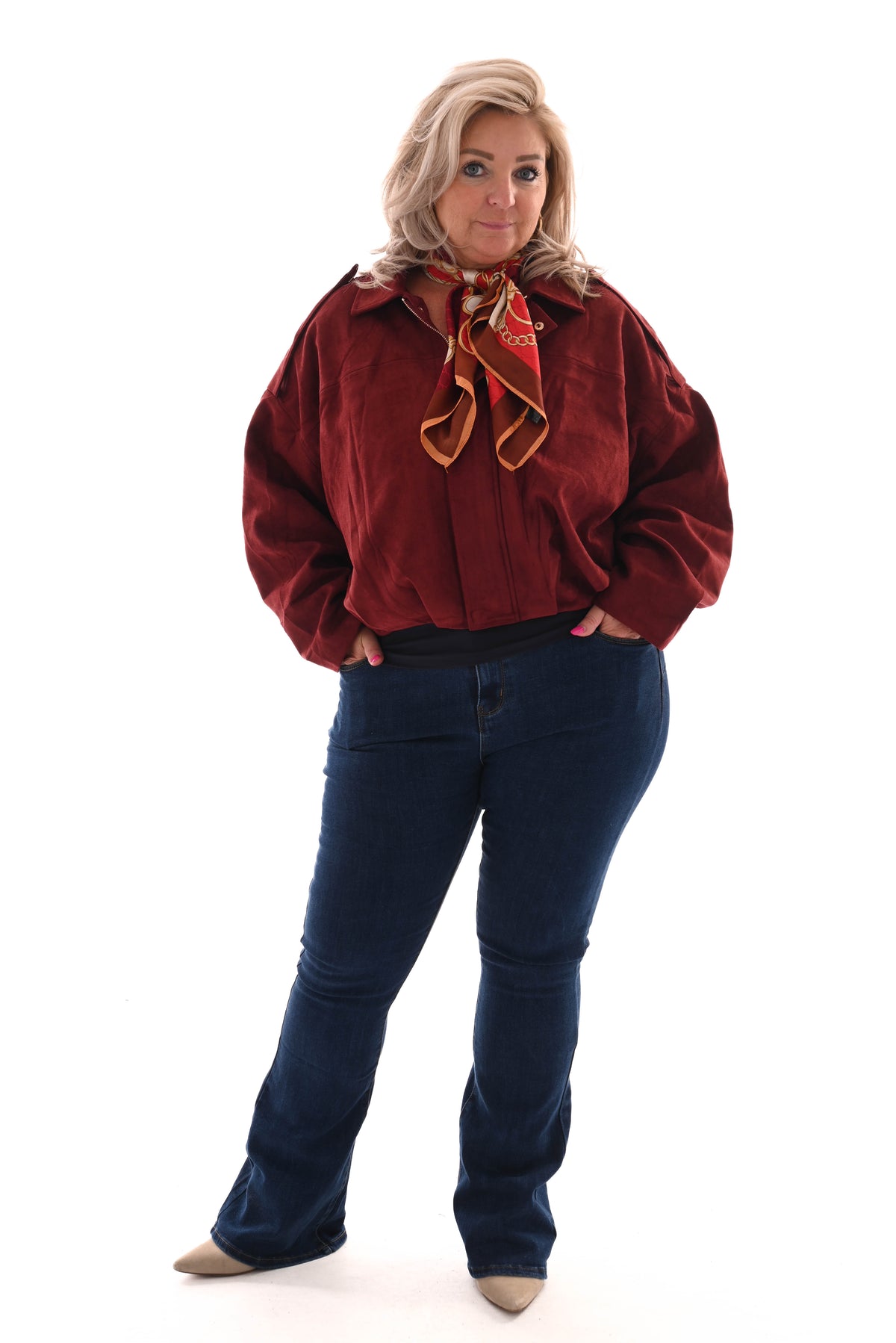 Suede look bomber jack bordeaux