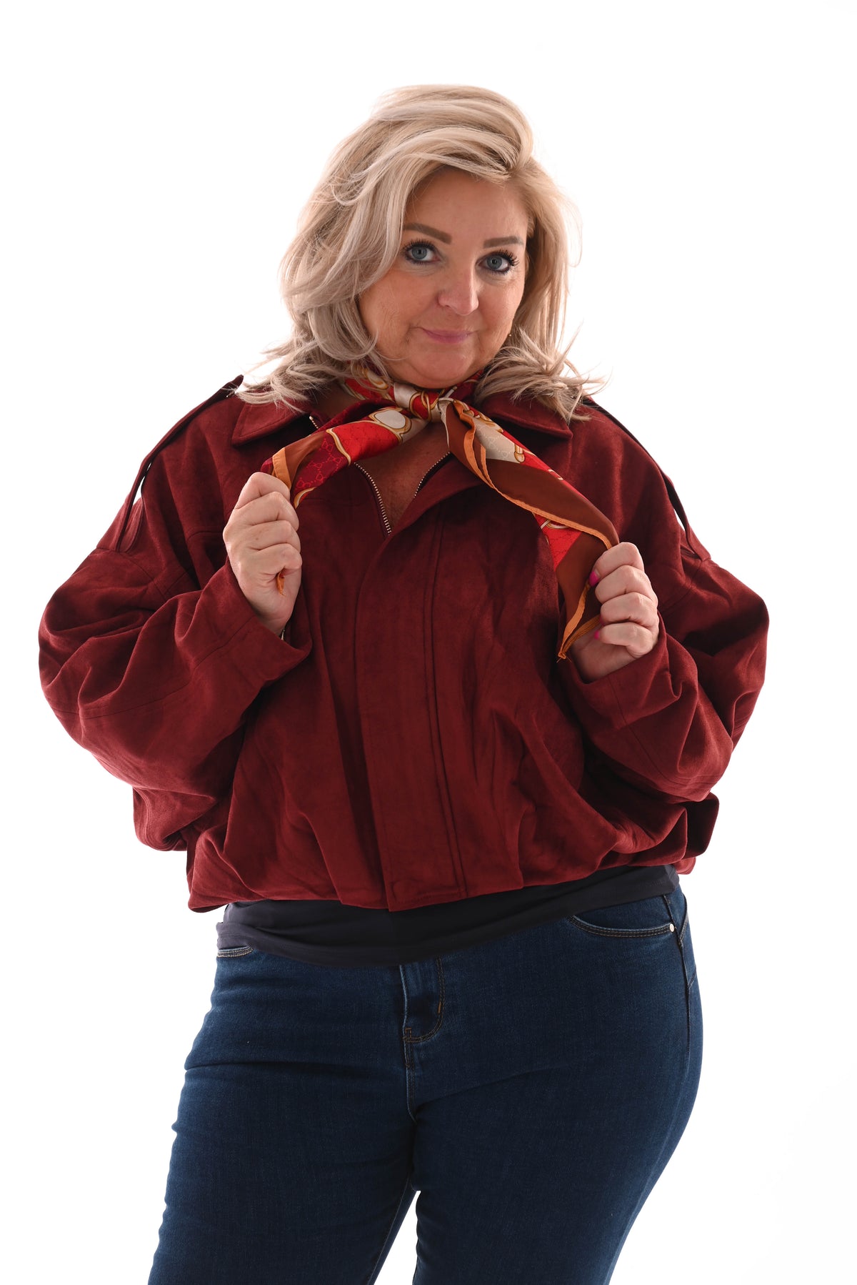 Suede look bomber jack bordeaux