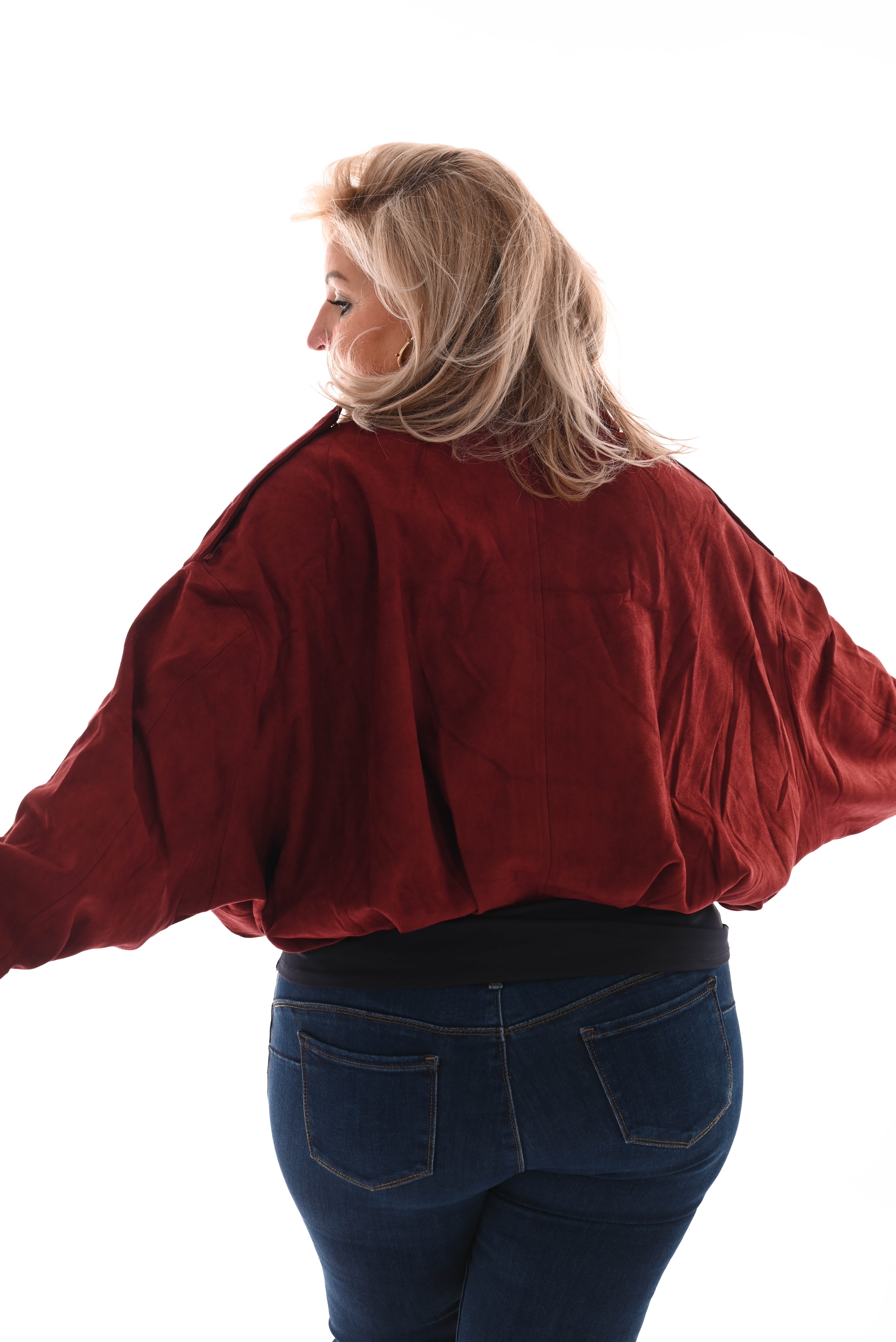 Suede look bomber jack bordeaux