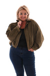 Suede look bomber jack legergroen
