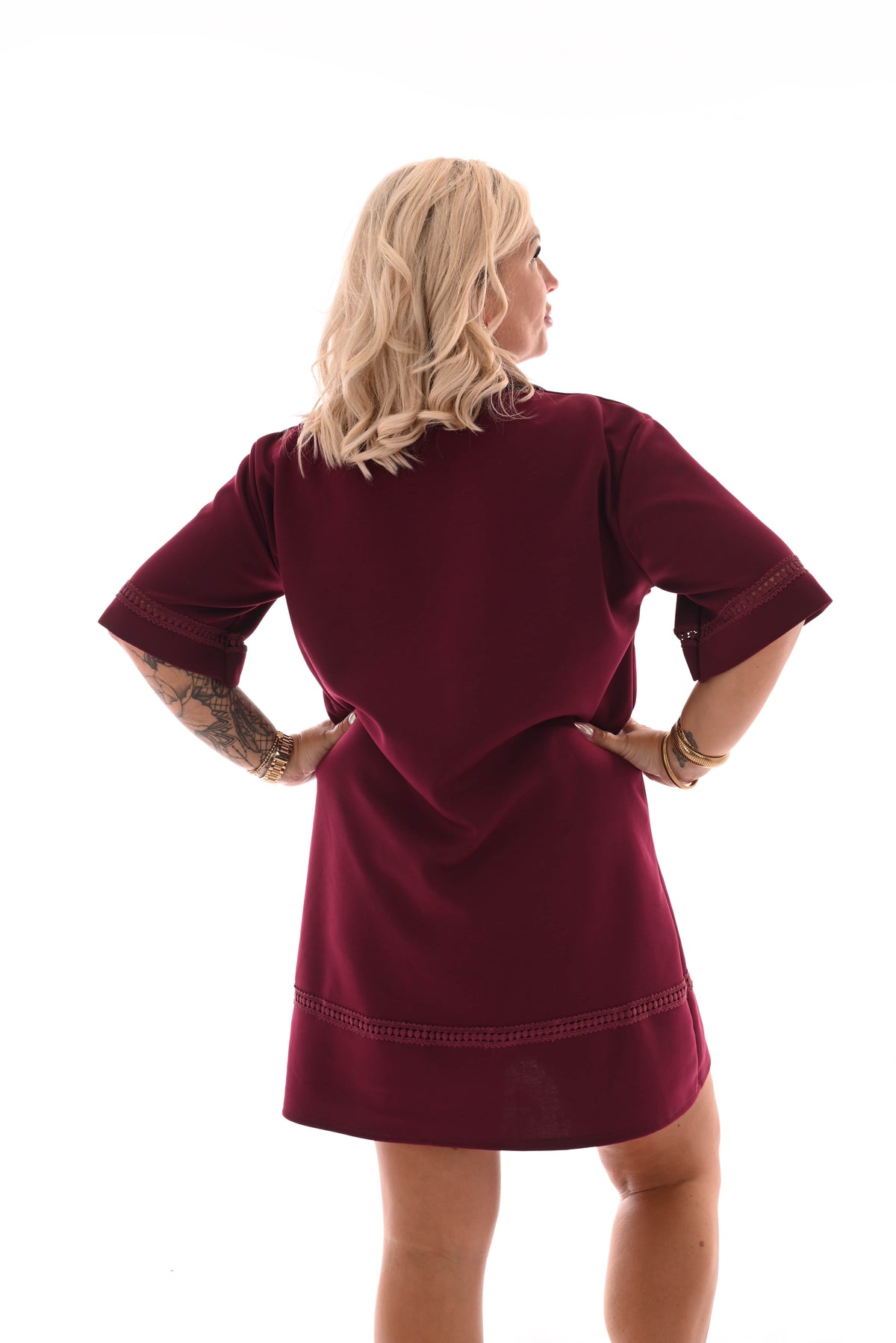 Korte jurk kraag bordeaux
