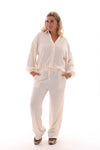 Tweedelig pak crepe doorknoop blouse creme
