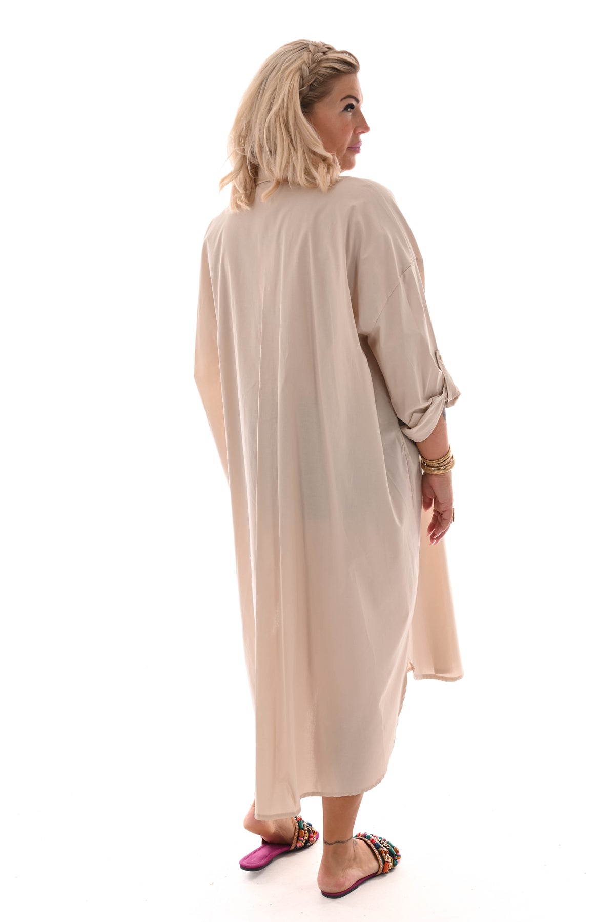 Blouse jurk borduur applicatie beige