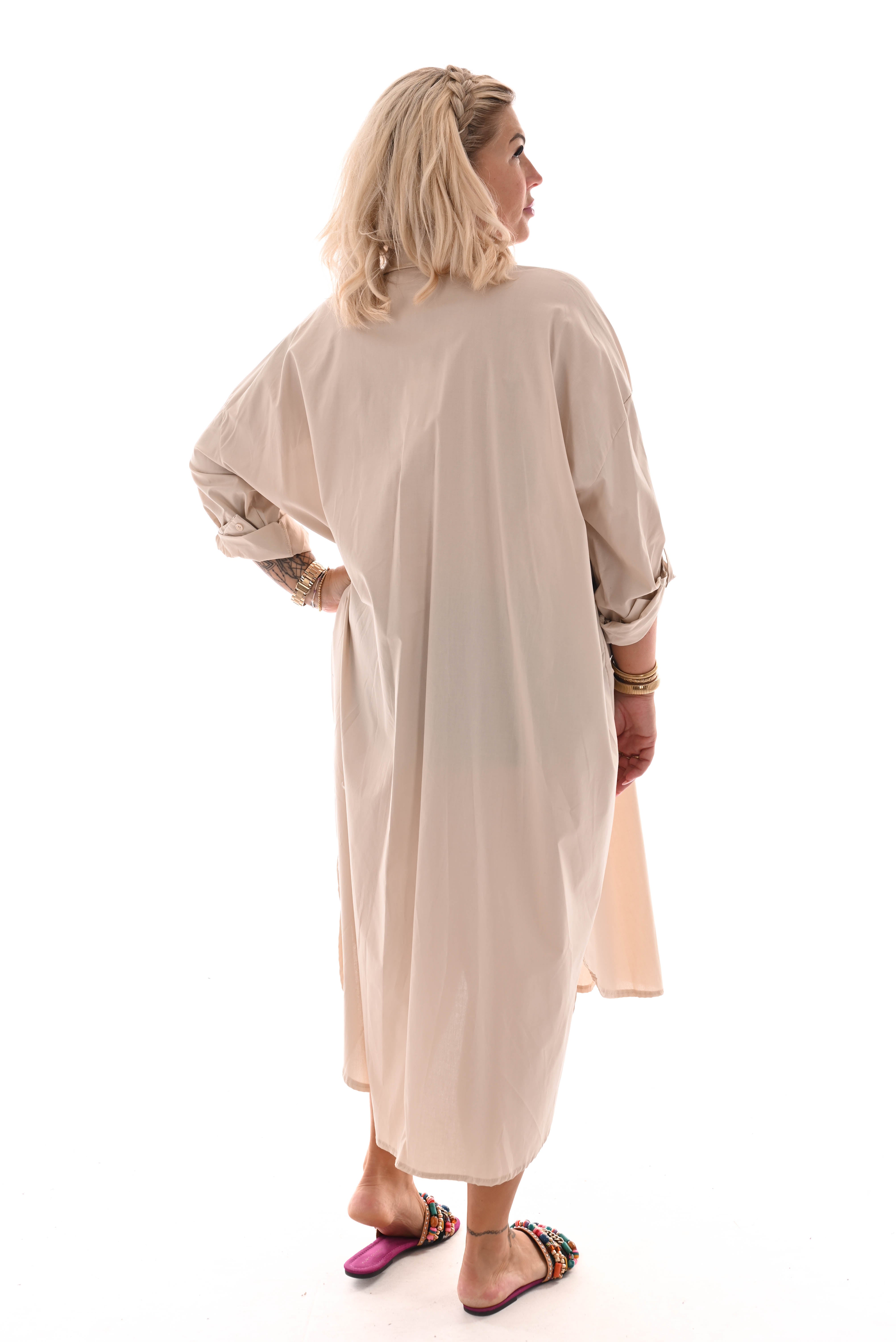 Blouse jurk borduur applicatie beige