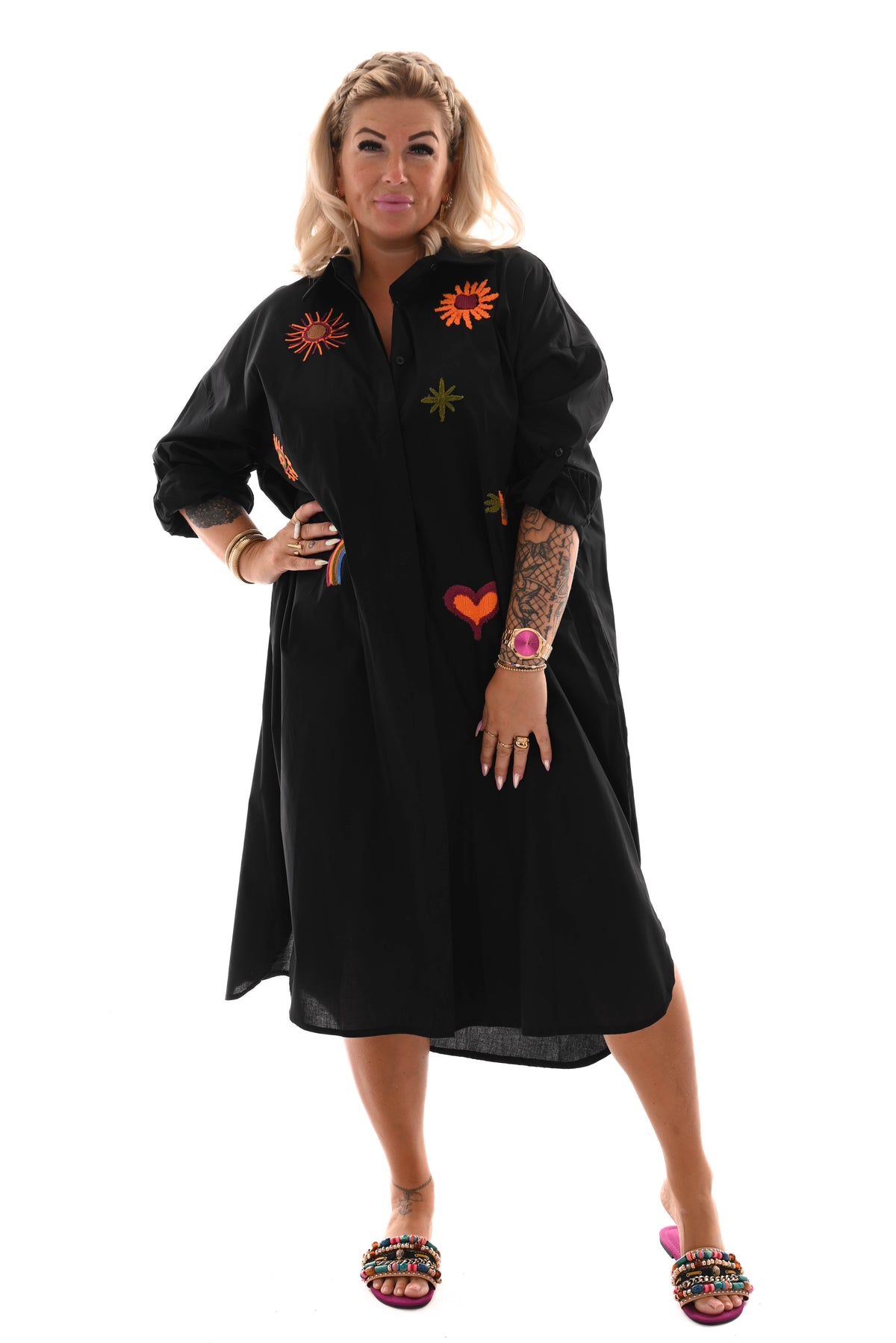 Blouse jurk borduur applicatie zwart