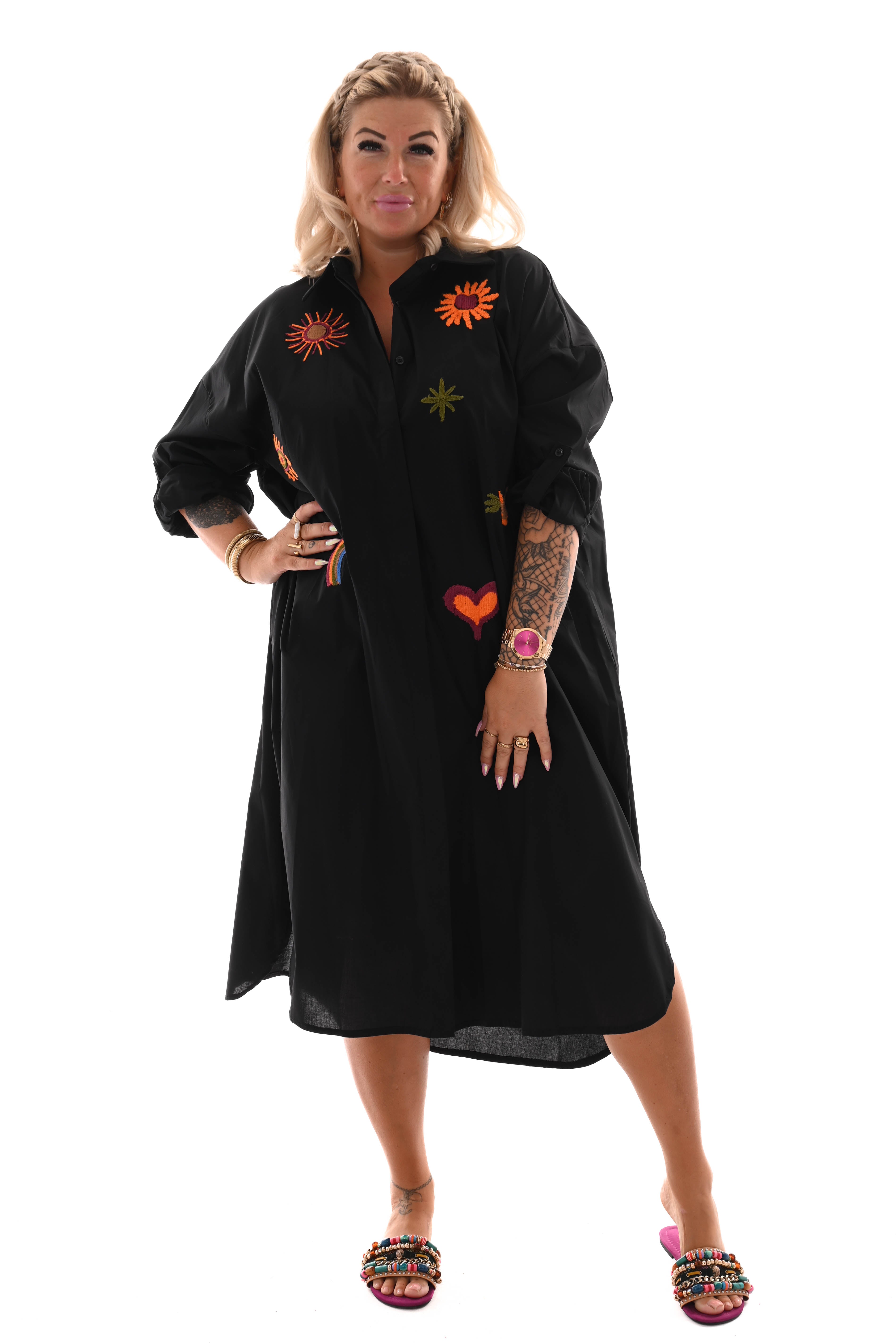 Blouse jurk borduur applicatie zwart