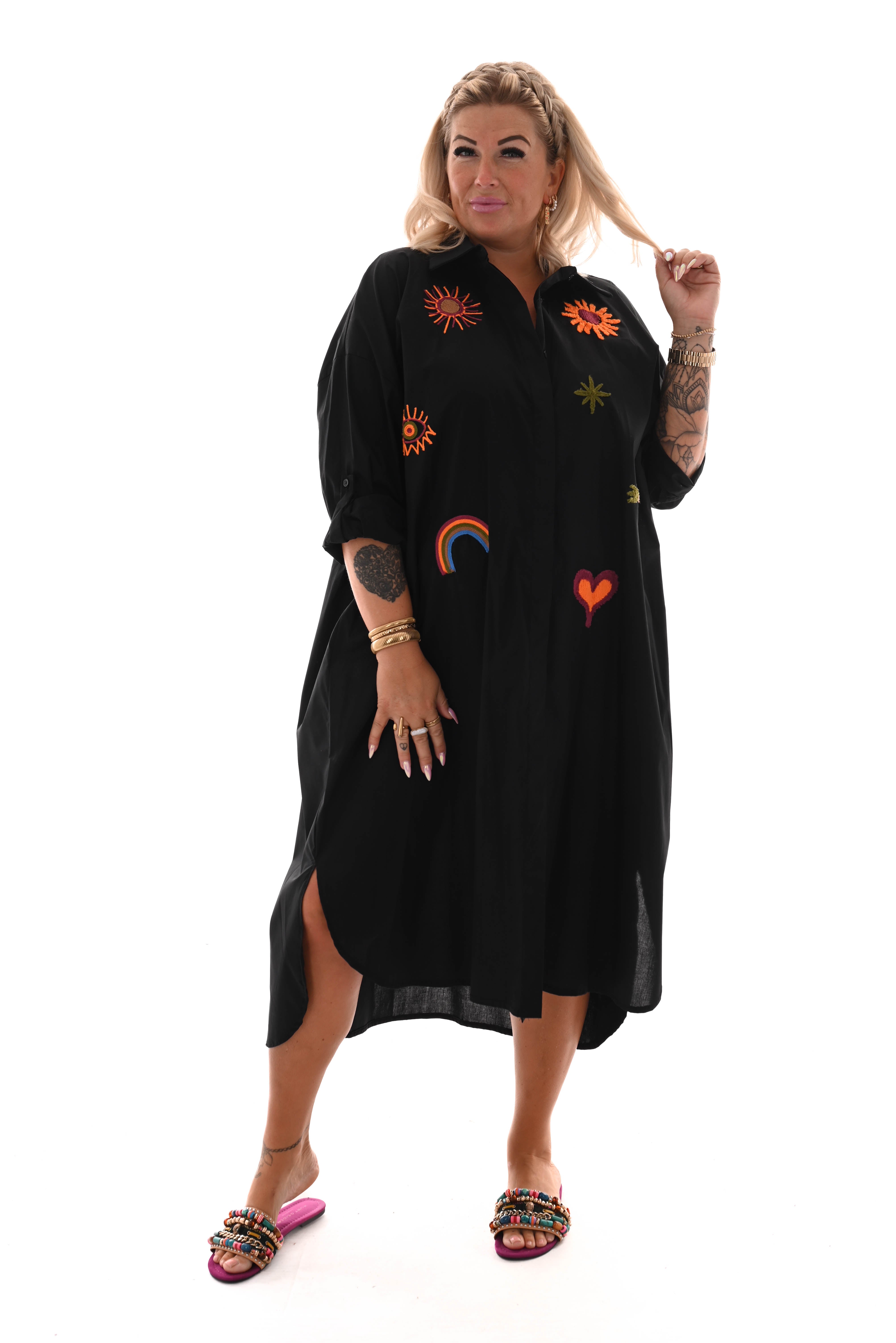 Blouse jurk borduur applicatie zwart