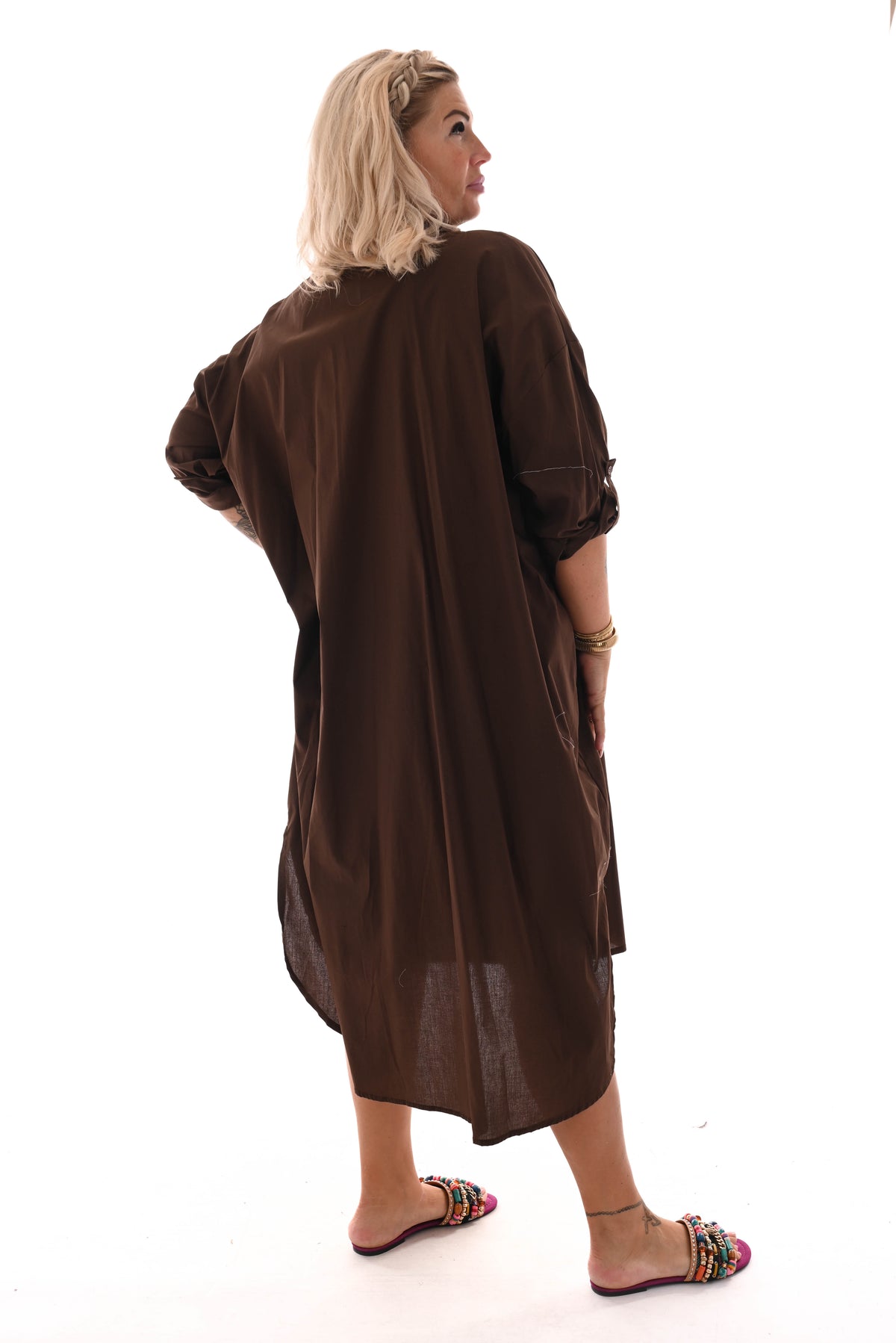 Blouse jurk borduur applicatie bruin