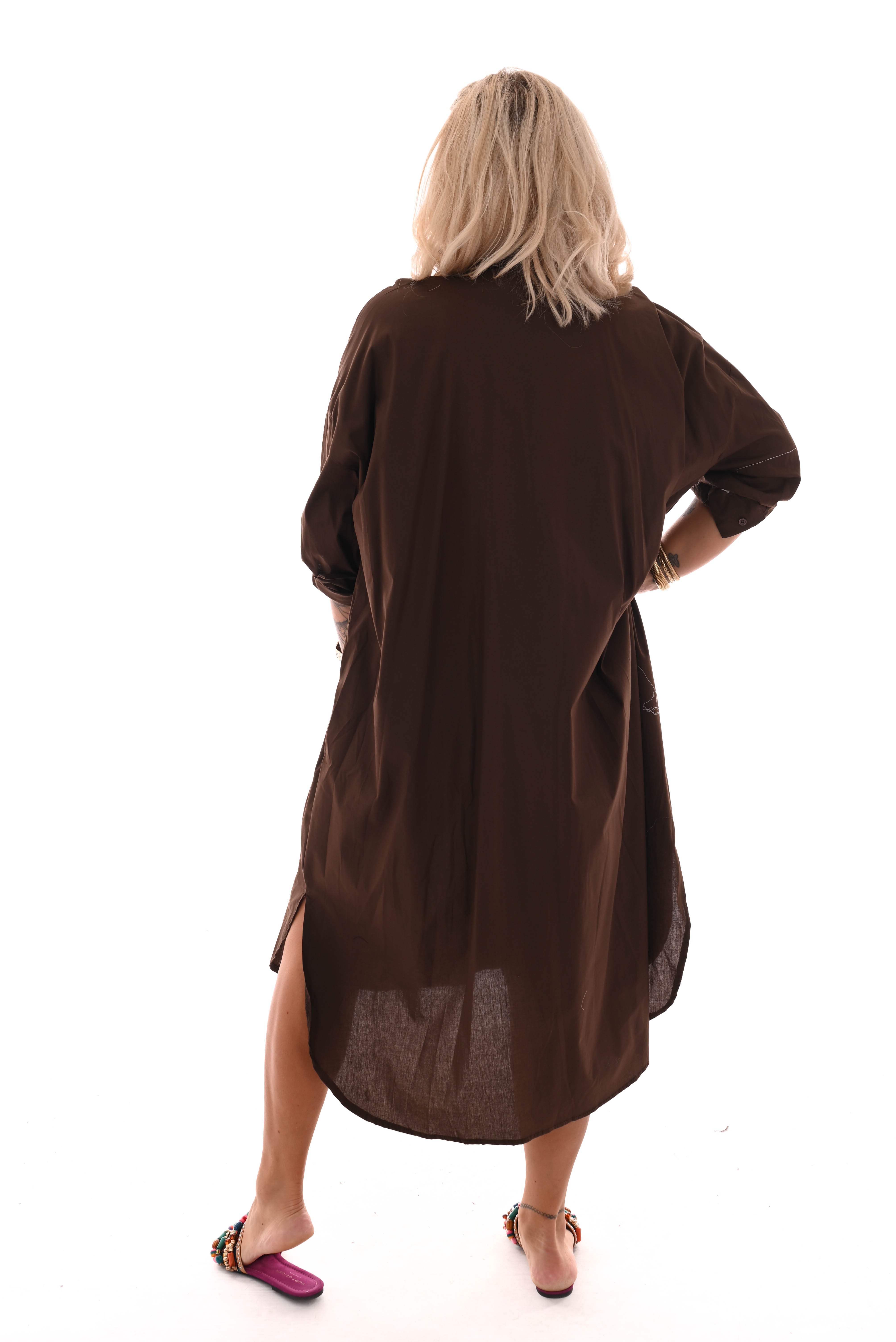 Blouse jurk borduur applicatie bruin