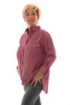 Gestreepte blouse open rug 'Love me' rood