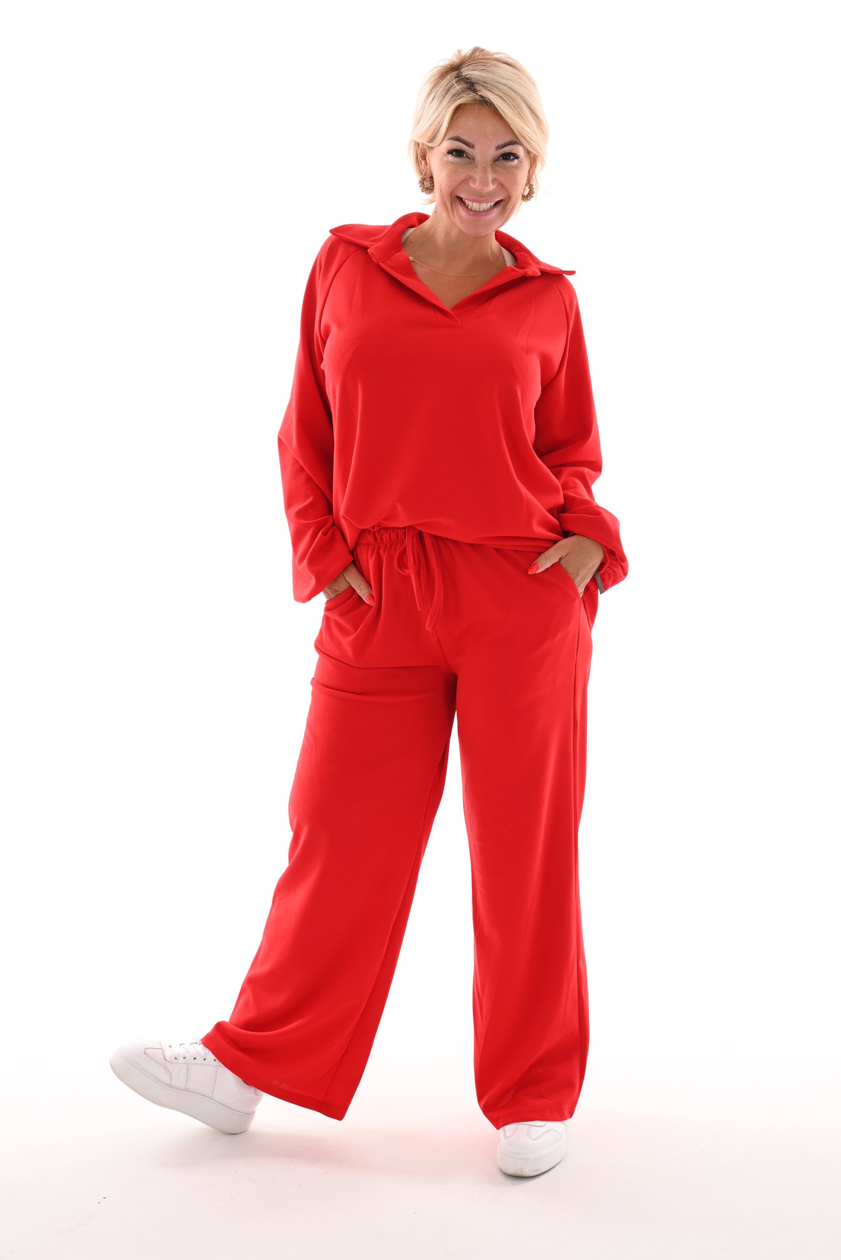 Tweedelig set blouse v-hals rood