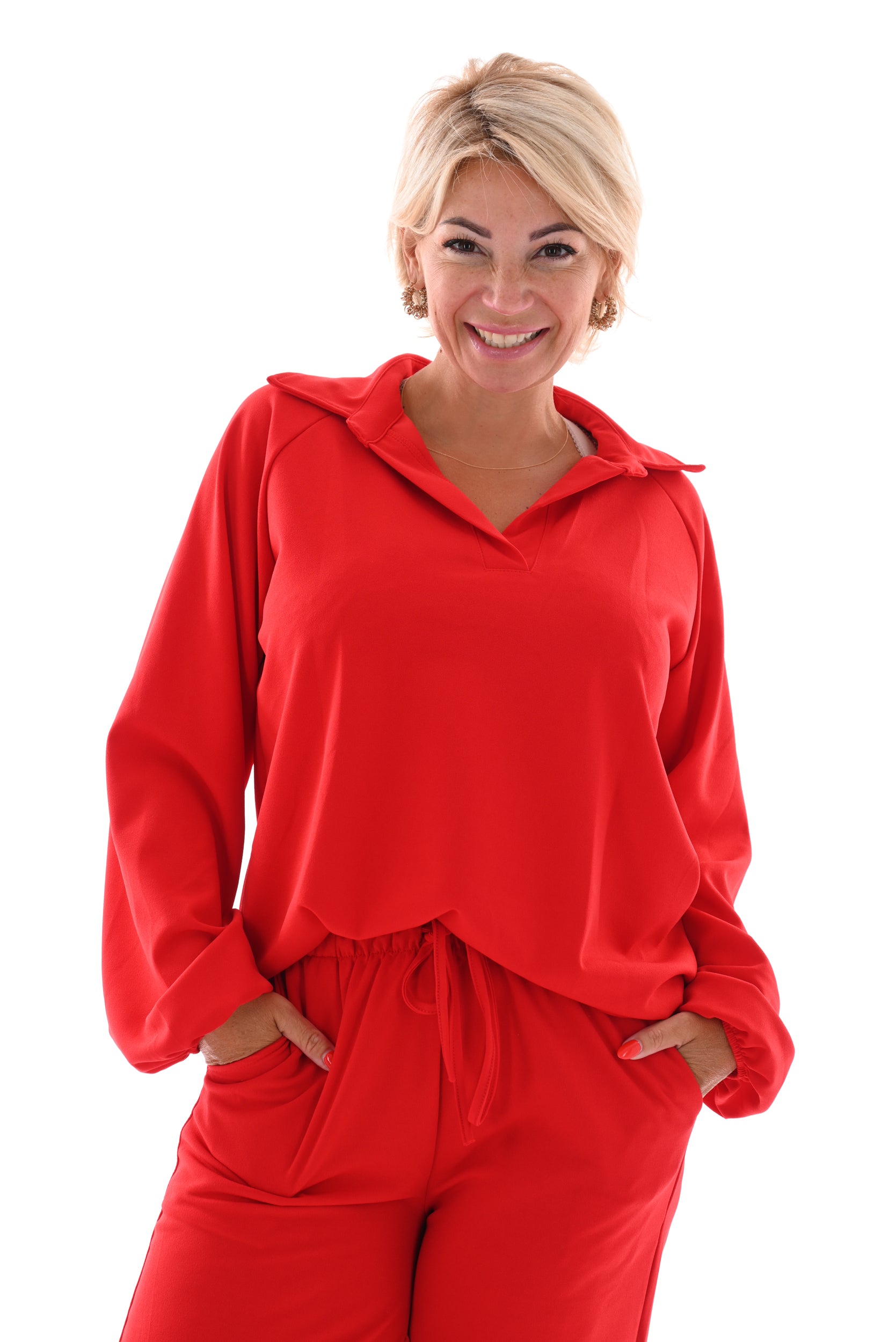 Tweedelig set blouse v-hals rood