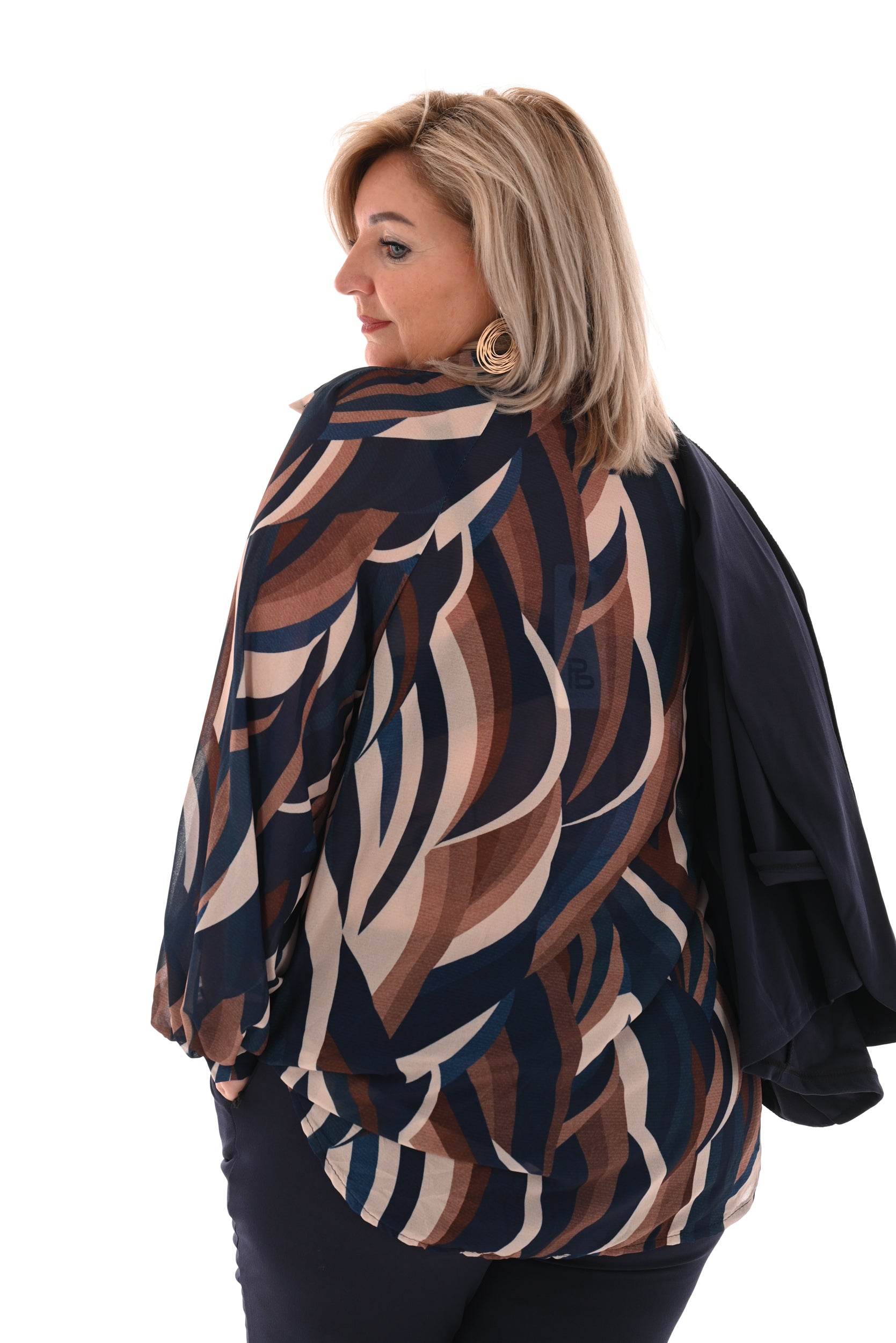 Blouse multi print swirl marineblauw