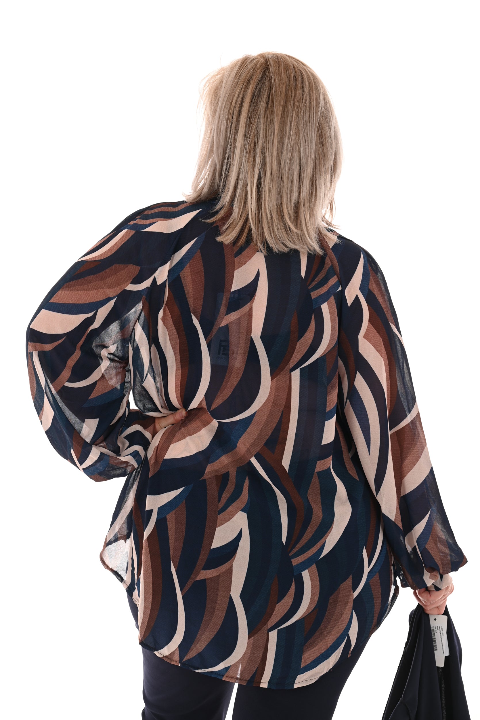 Blouse multi print swirl marineblauw