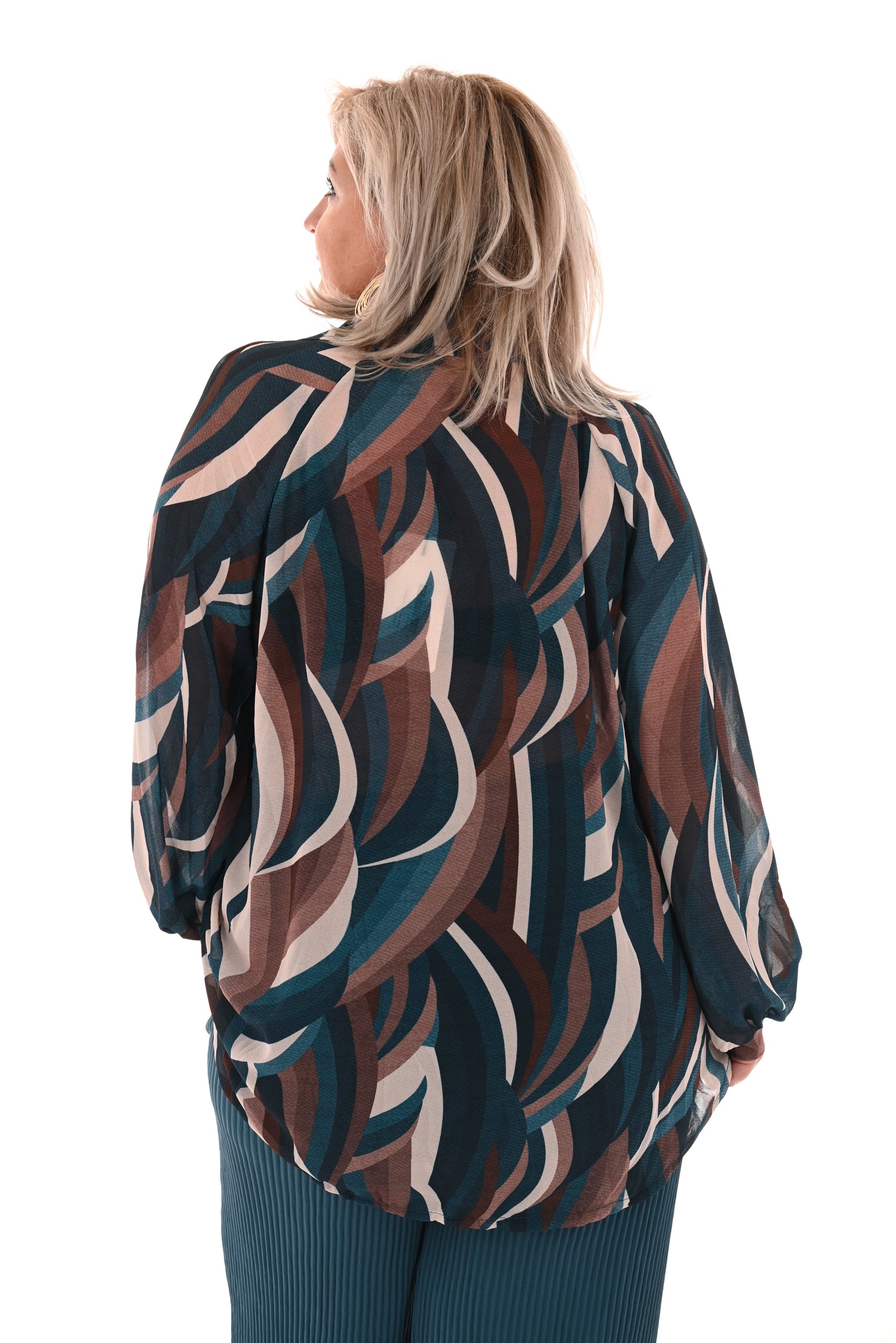 Blouse multi print swirl petrol