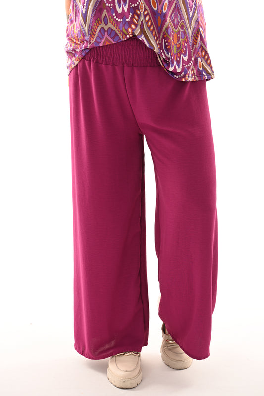 Wijde broek smock band uni magenta