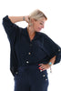 Oversized blouse ophaalmouwen marineblauw