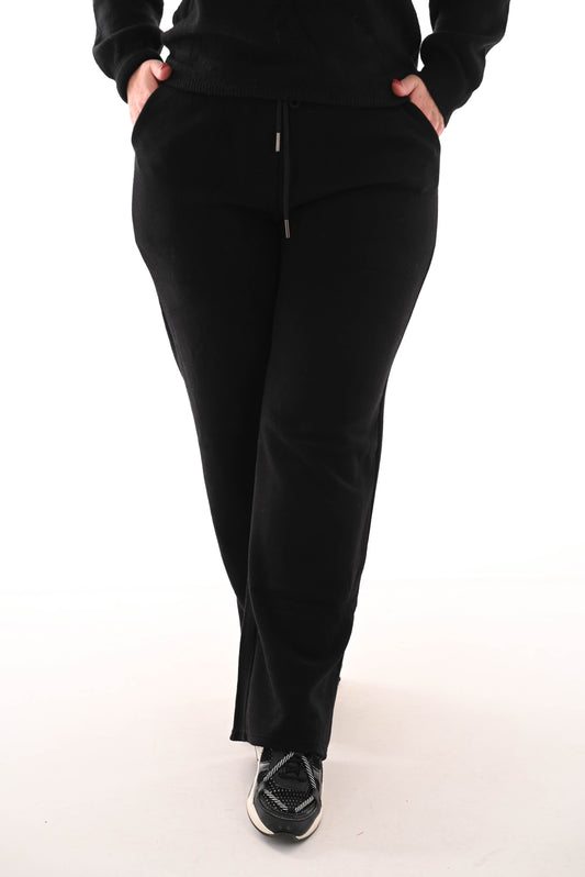 Rib straight leg joggingsbroek met thermo zwart