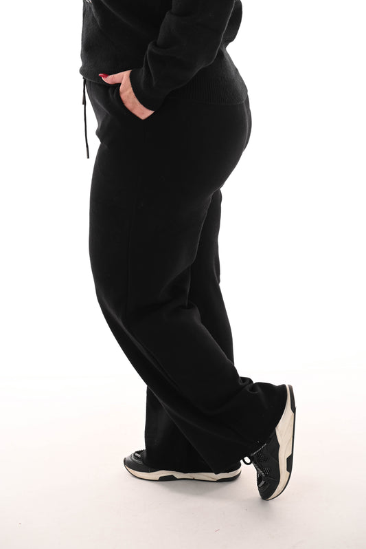 Rib straight leg joggingsbroek met thermo zwart