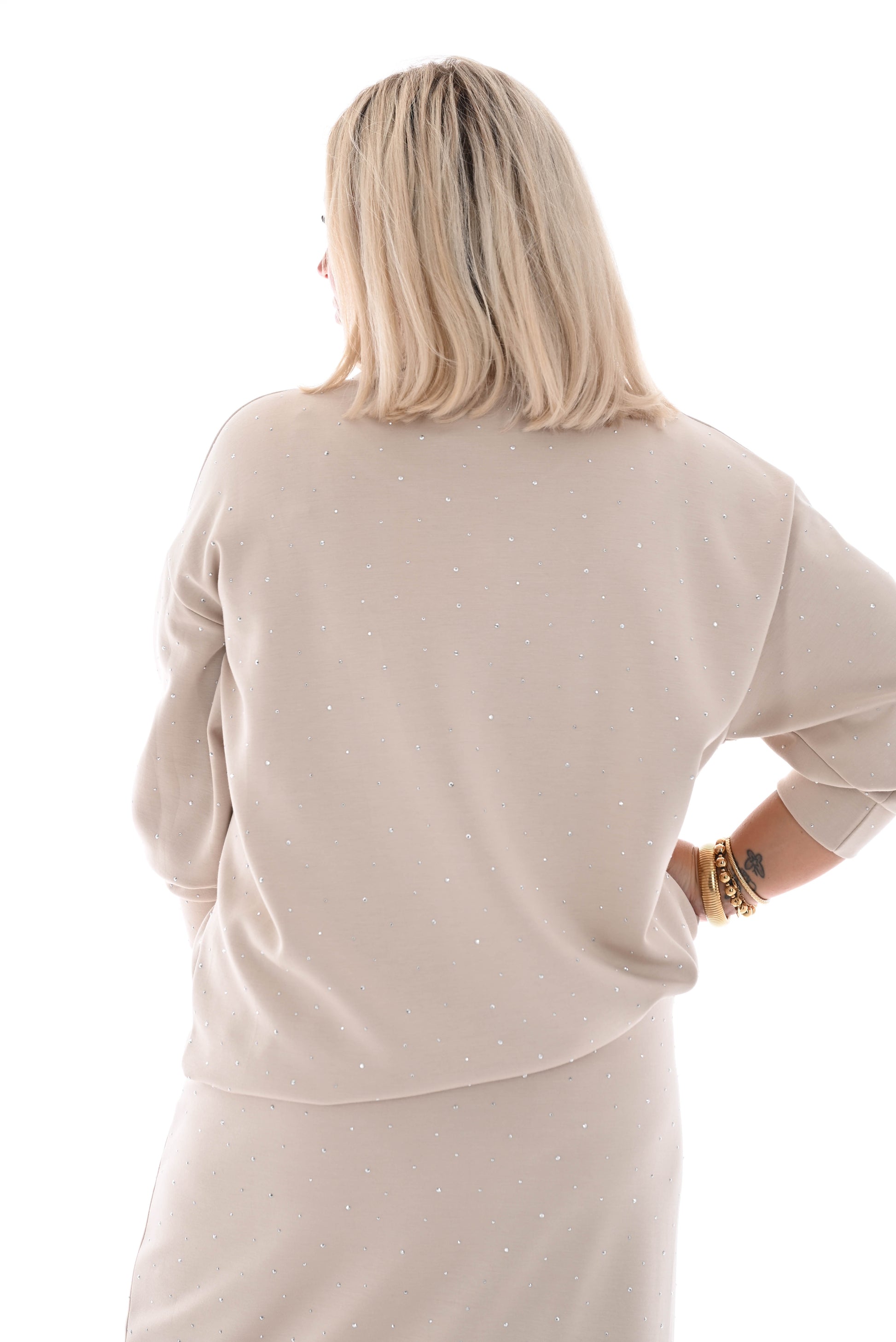 Comfy basic trui strass beige