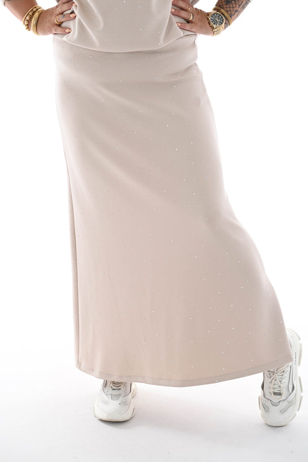 Lange comfy rok strass beige