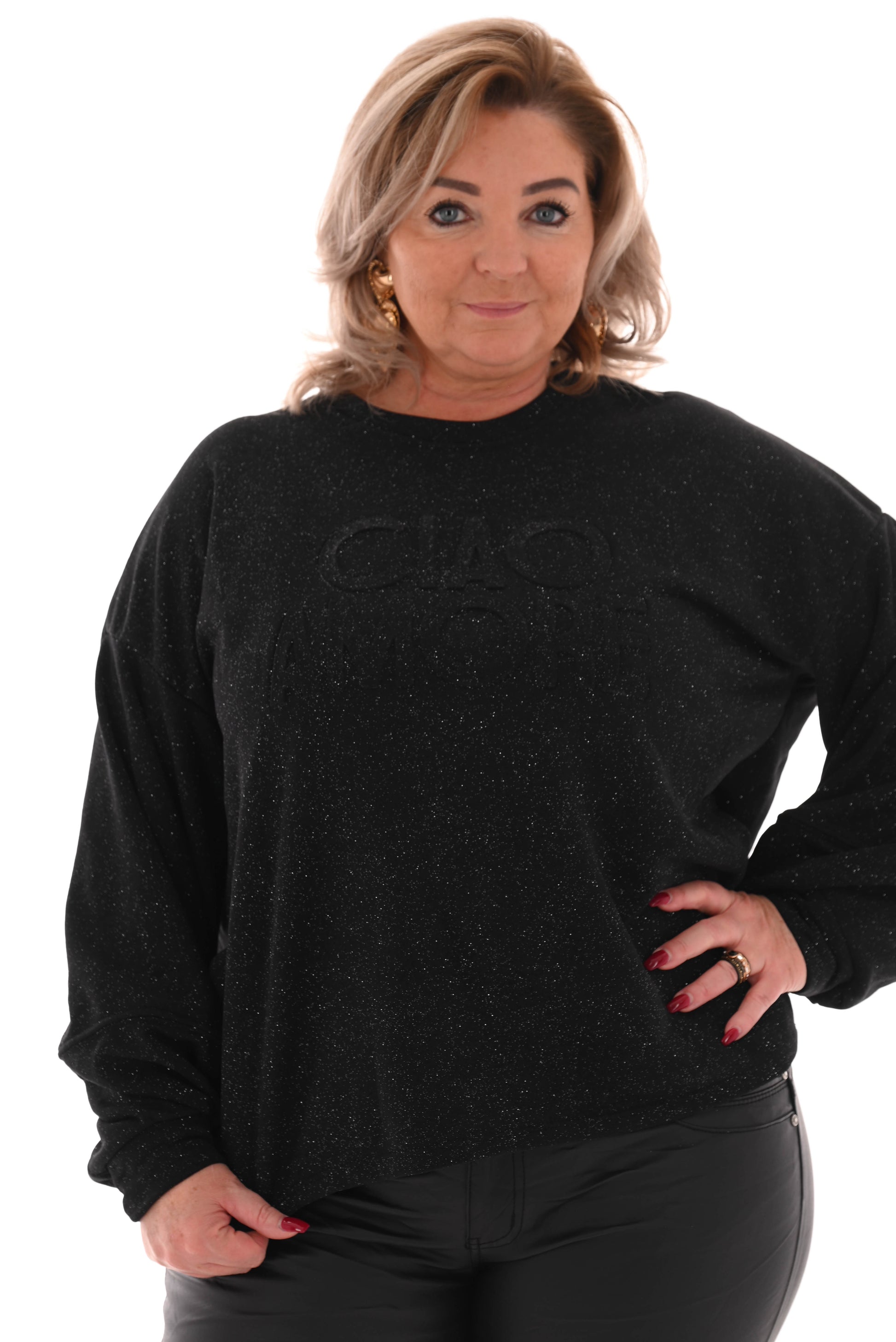 Sweater glitter ciao amore zwart