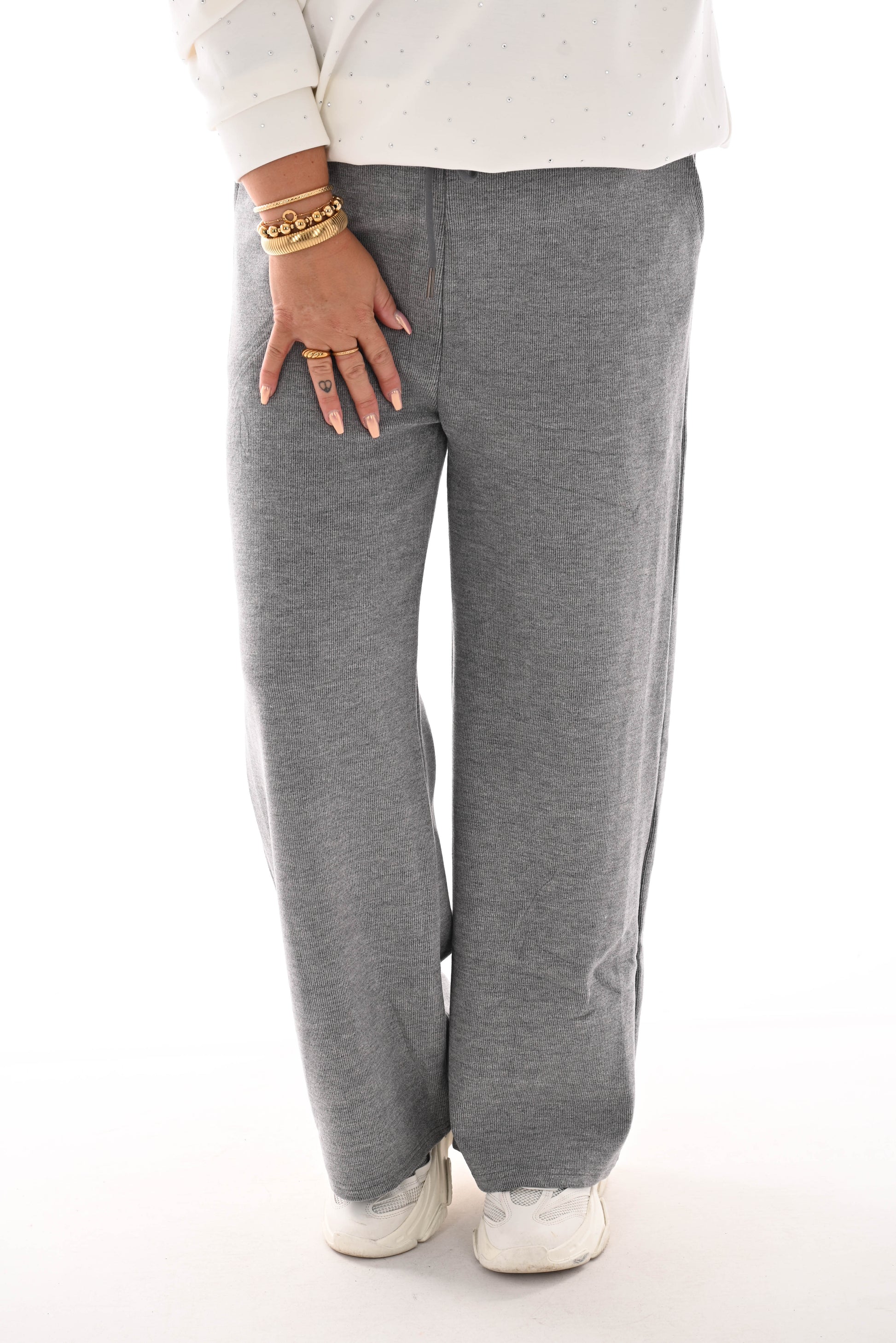 Rib straight legg joggingsbroek met thermo grijs