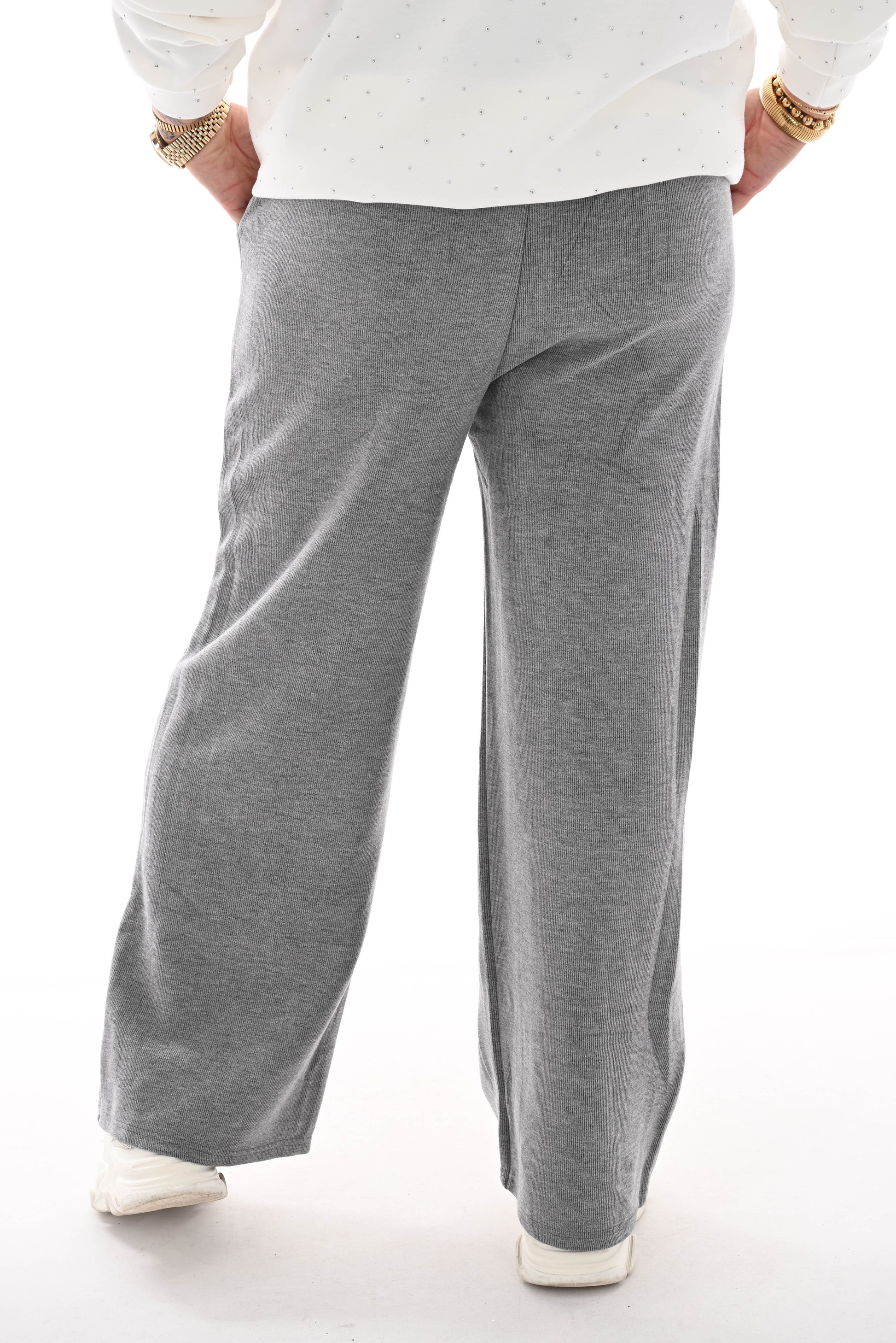 Rib straight legg joggingsbroek met thermo grijs