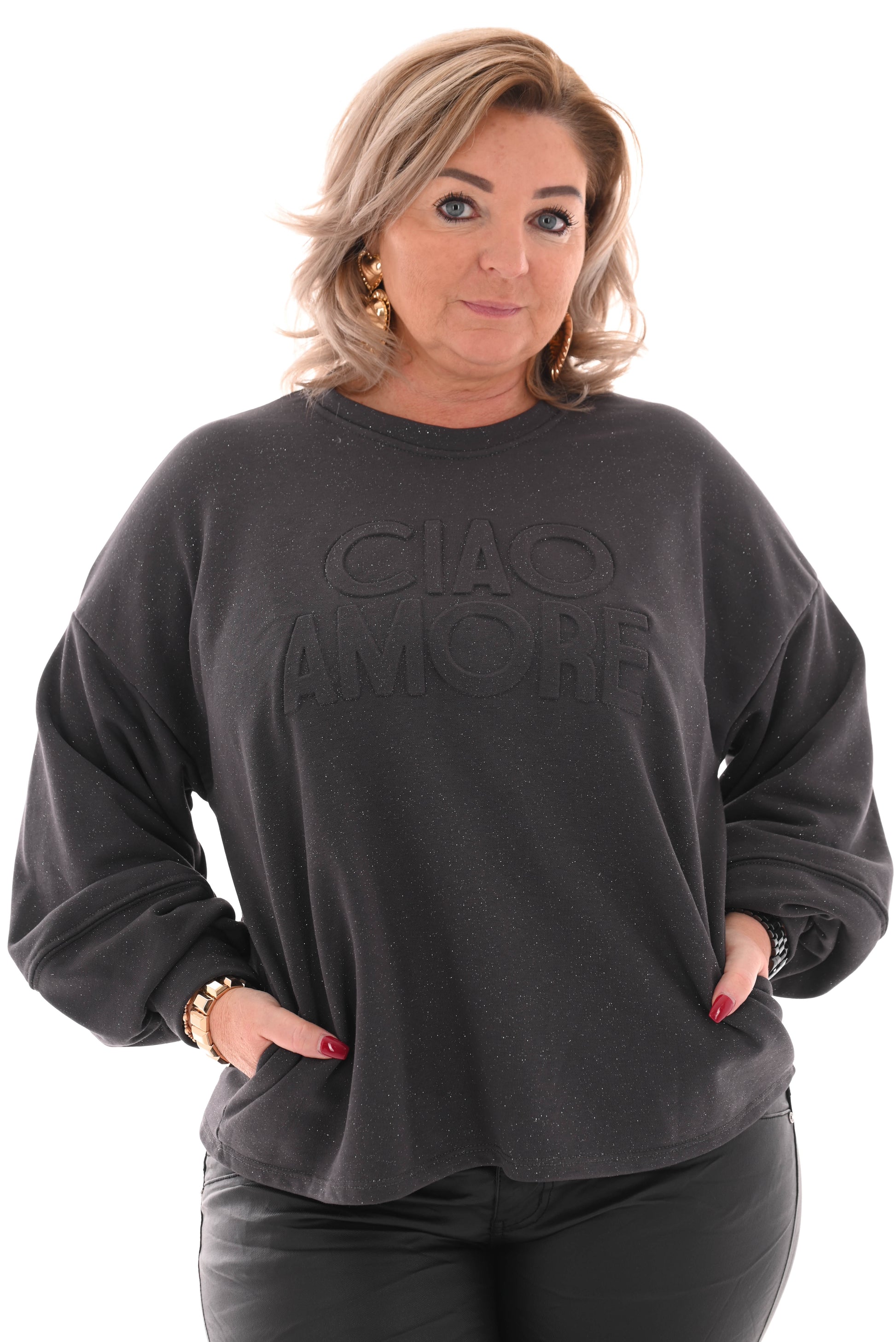 Sweater glitter ciao amore antraciet