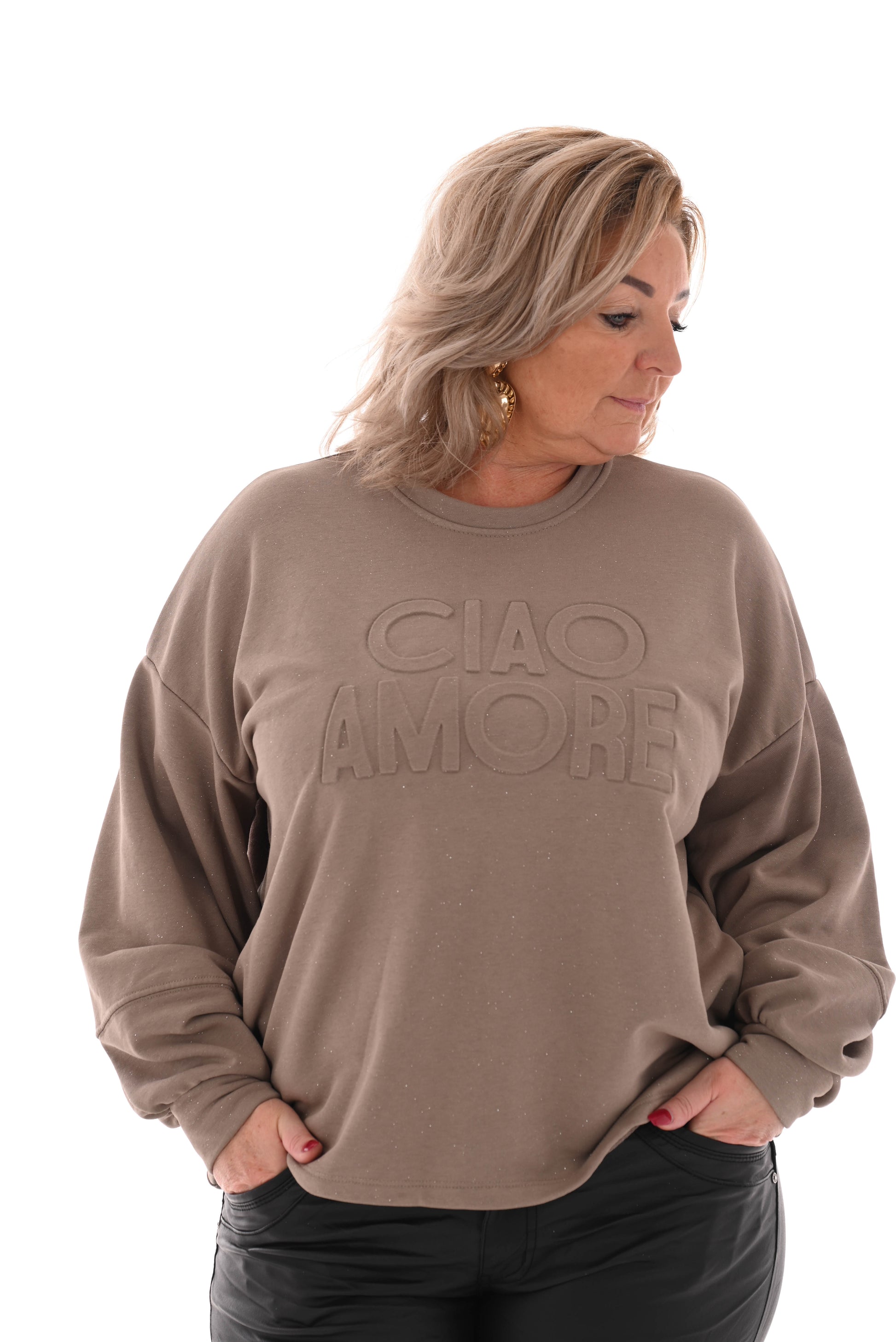 Sweater glitter ciao amore taupe