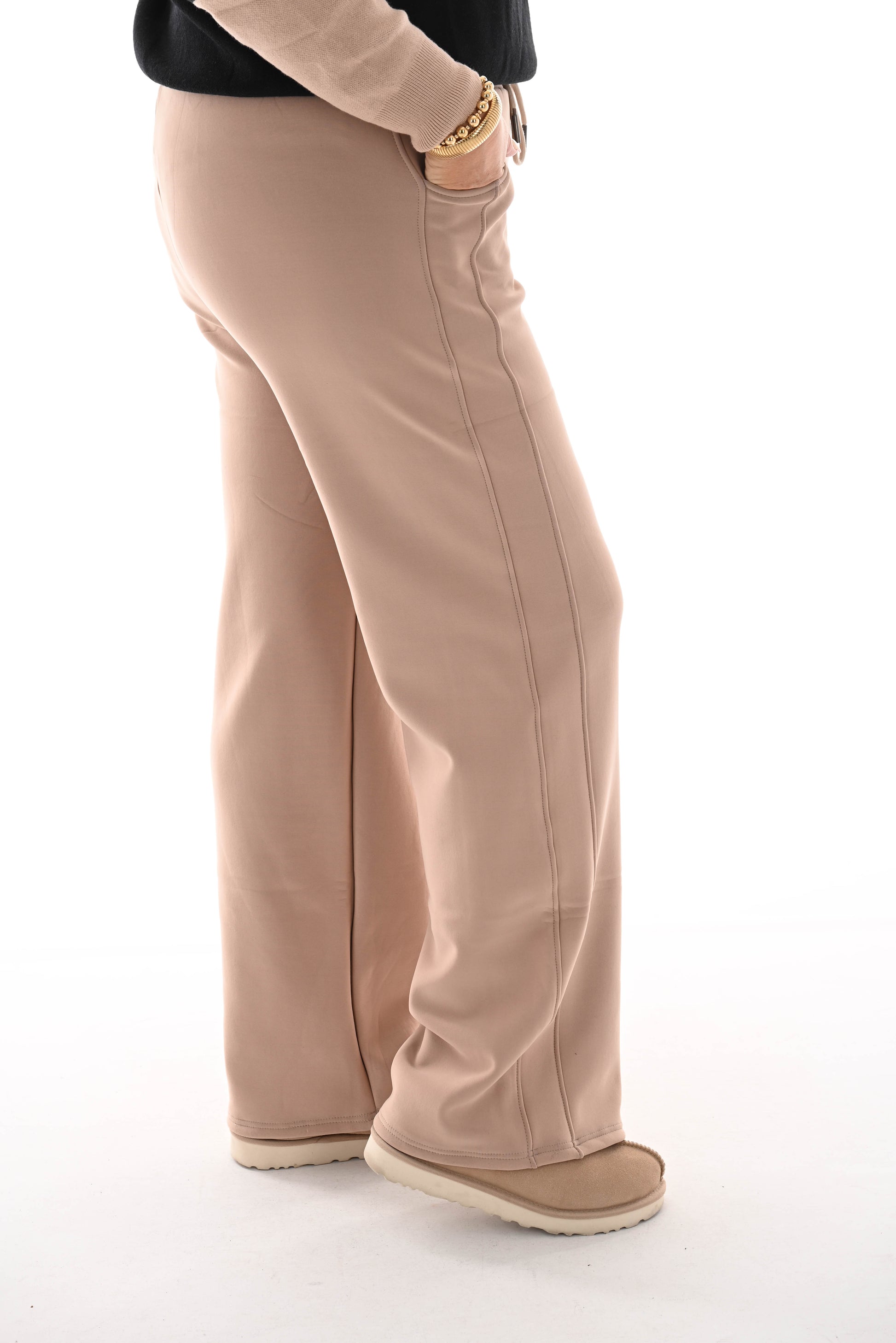 Straight leg joggingsbroek met thermo beige