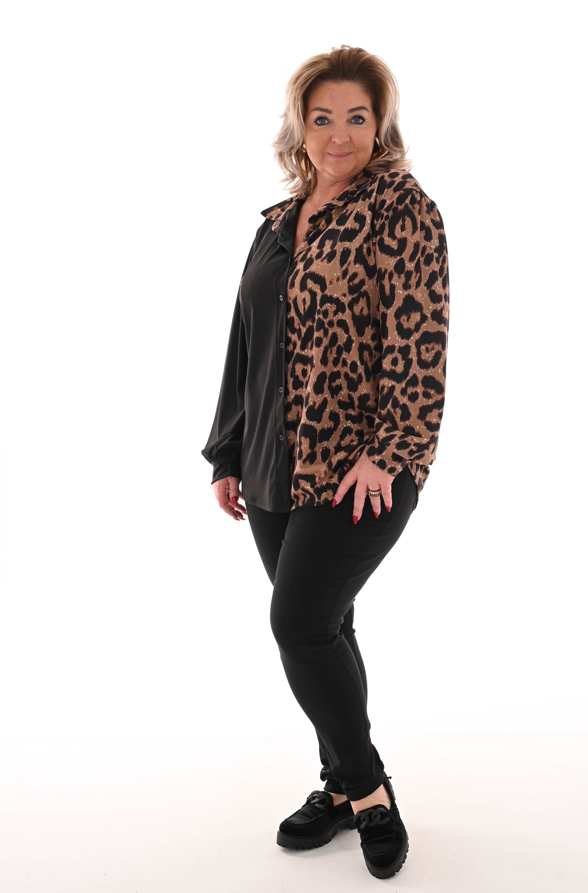 Travel blouse zwart met panter