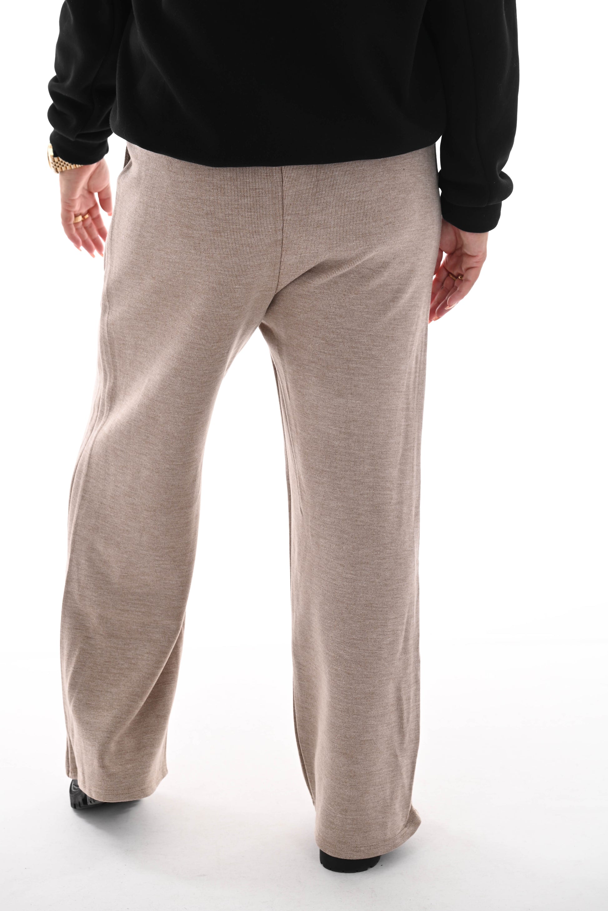 Rib straight legg joggingsbroek met thermo beige