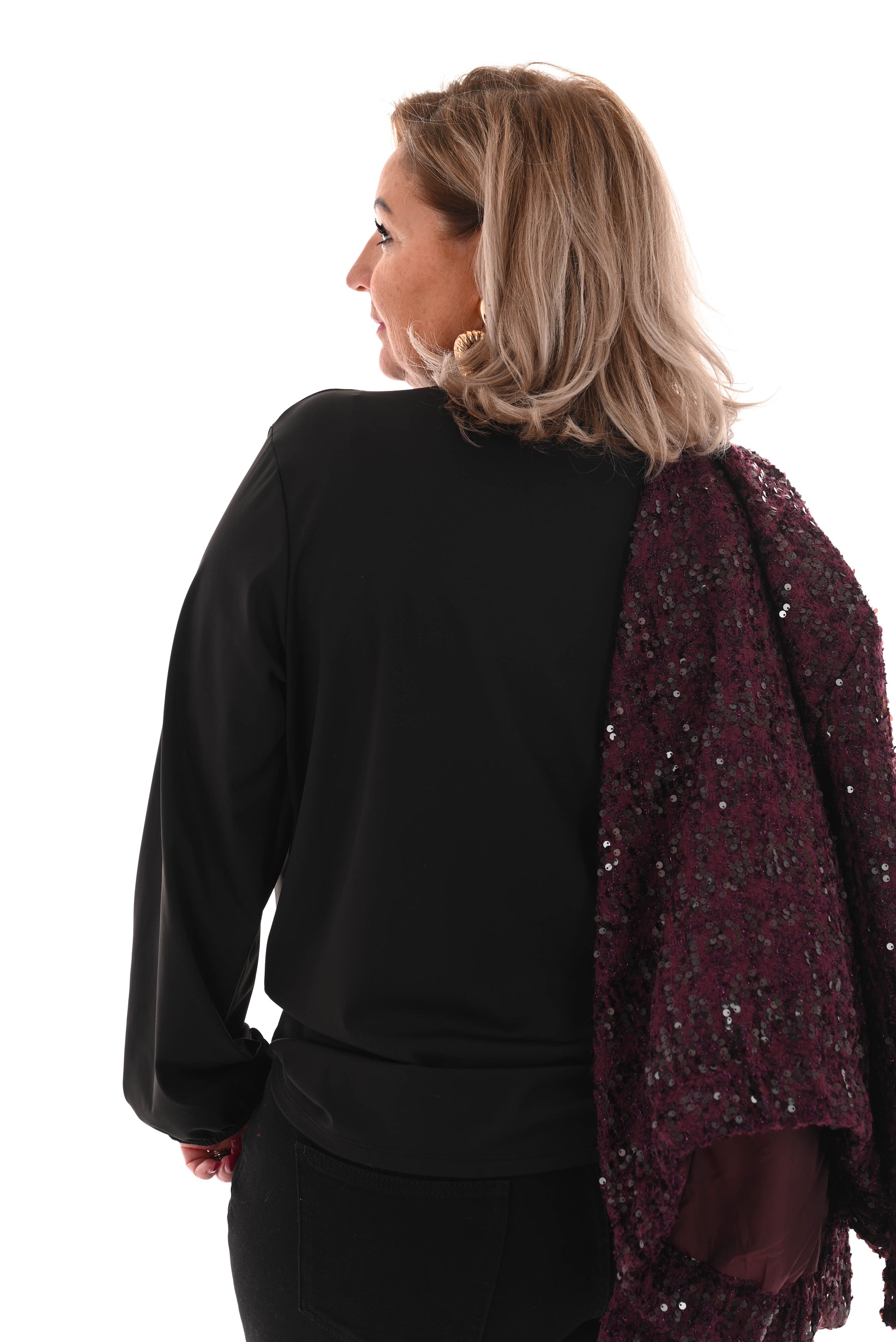 Travel blouse met strik uni zwart