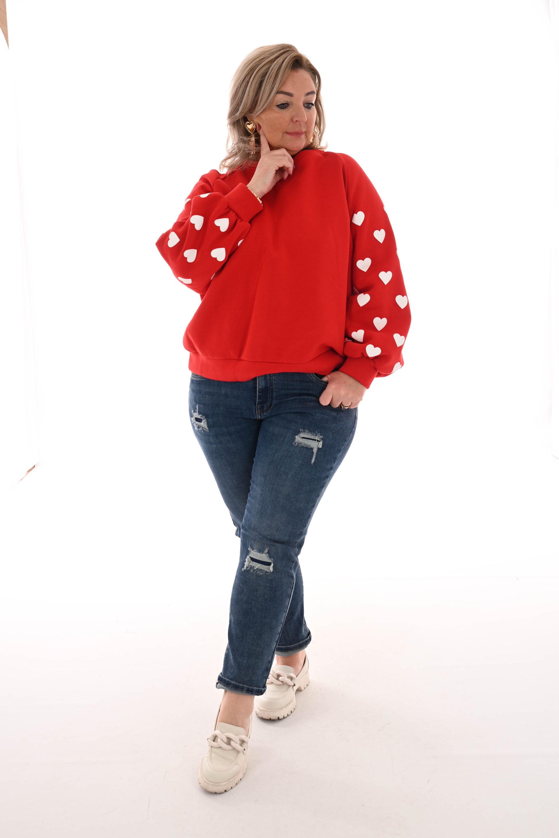 Sweater hartjes mouwen rood