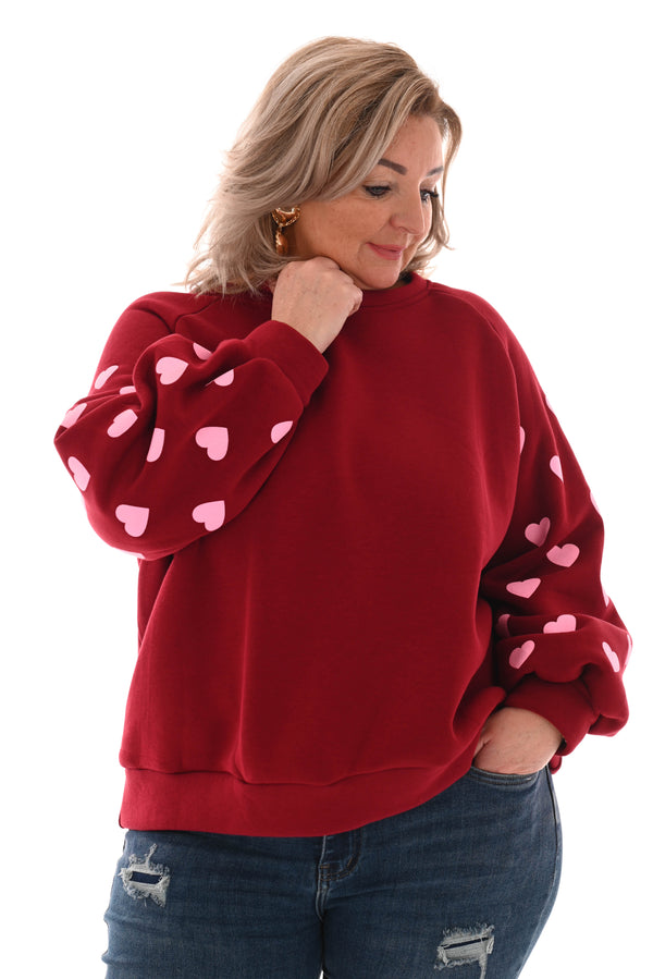 Sweater hartjes mouwen bordeaux