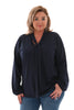 Travel blouse met strik uni marineblauw