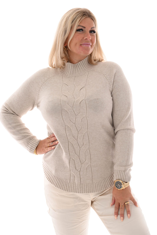 Trui turtle neck met vlecht beige