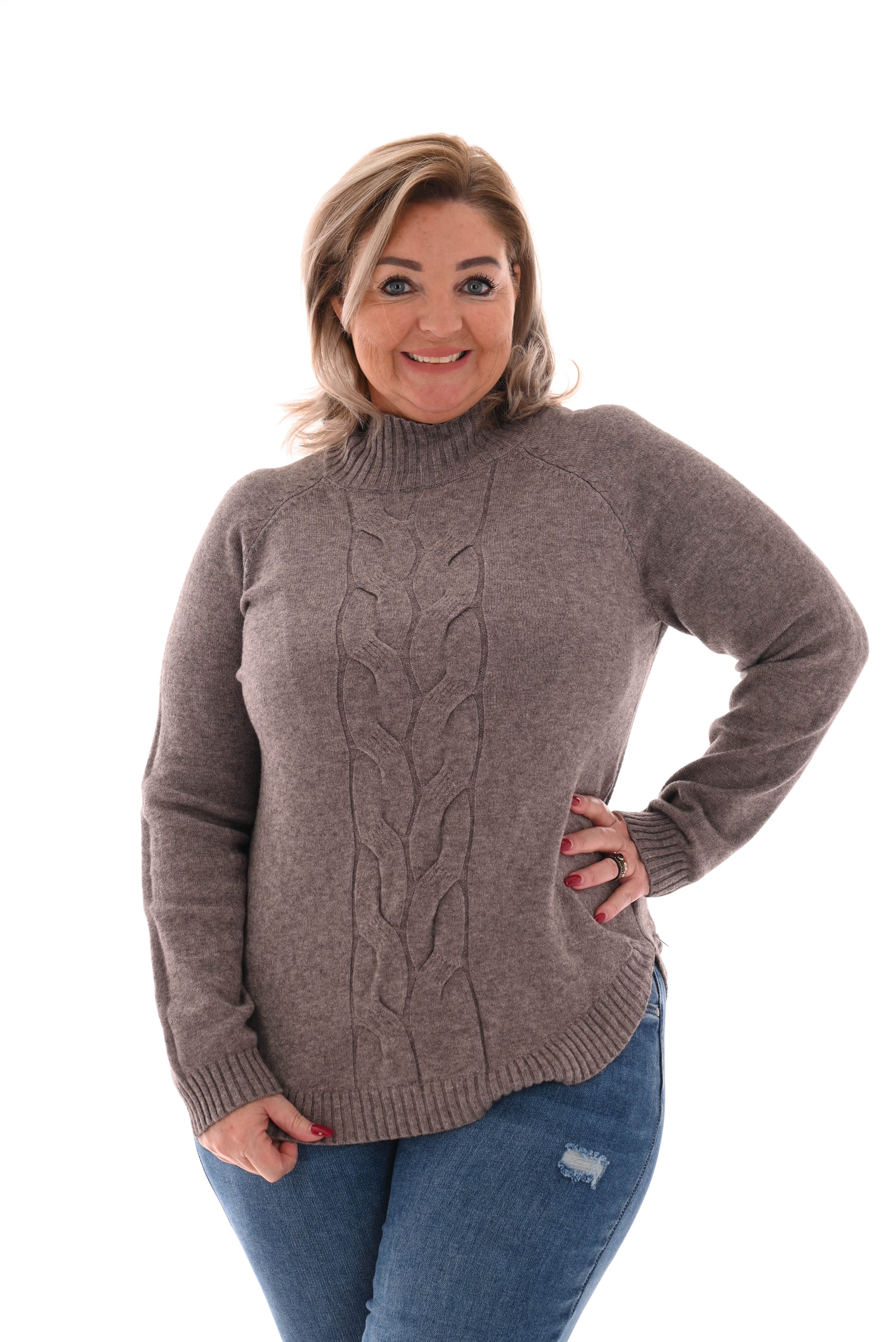 Trui turtle neck met vlecht taupe