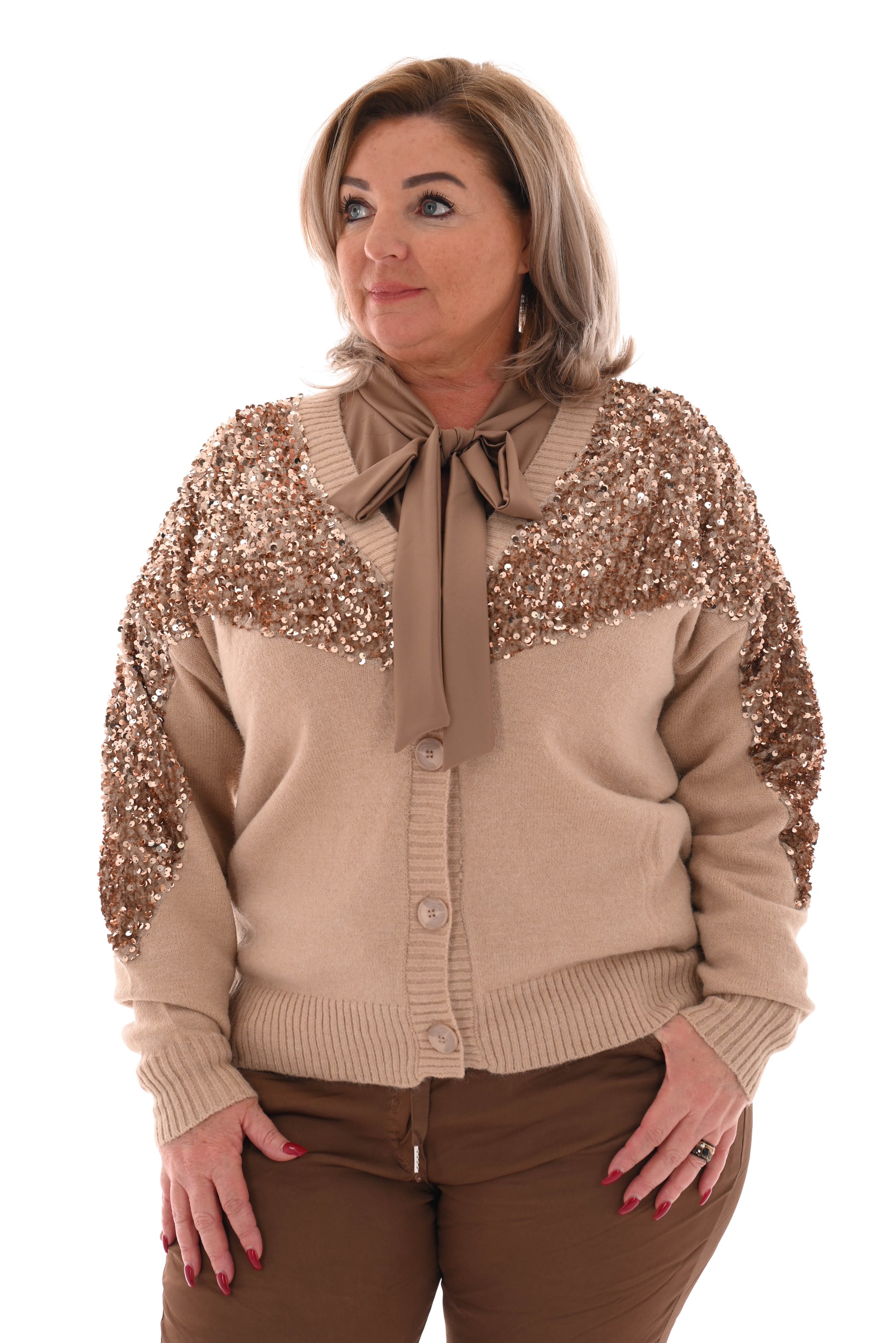 Kort vest pailletten beige