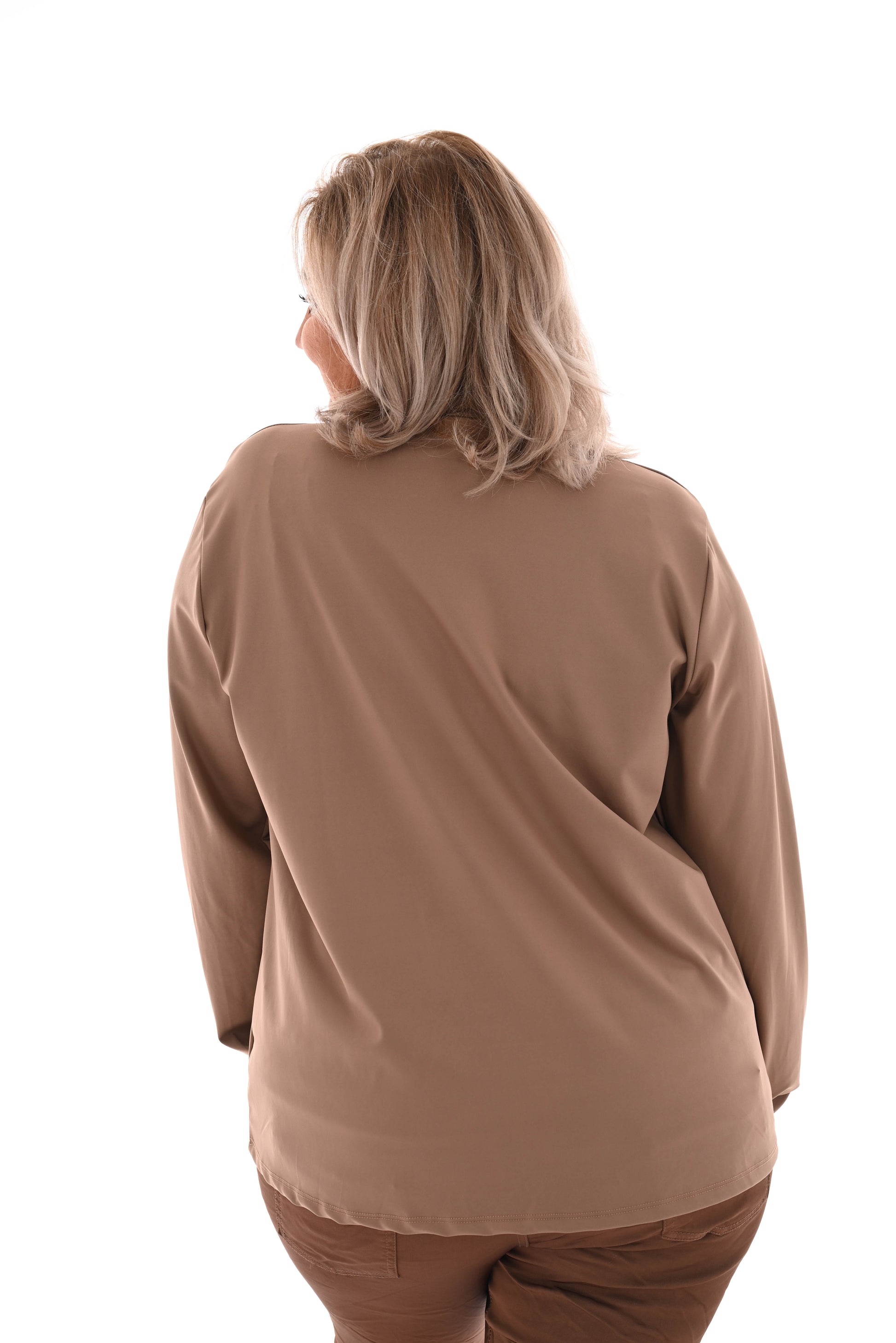 Travel blouse met strik uni camel