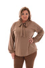 Travel blouse met strik uni camel