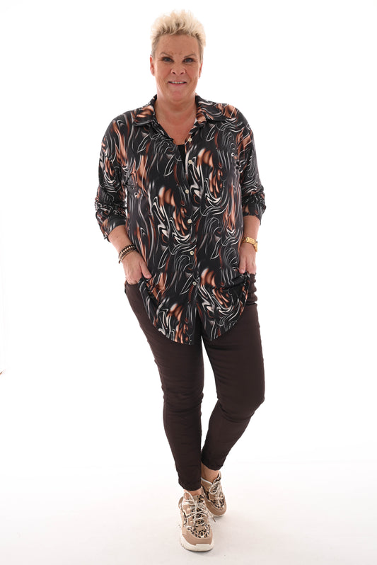 Blouse swirl lang zwart