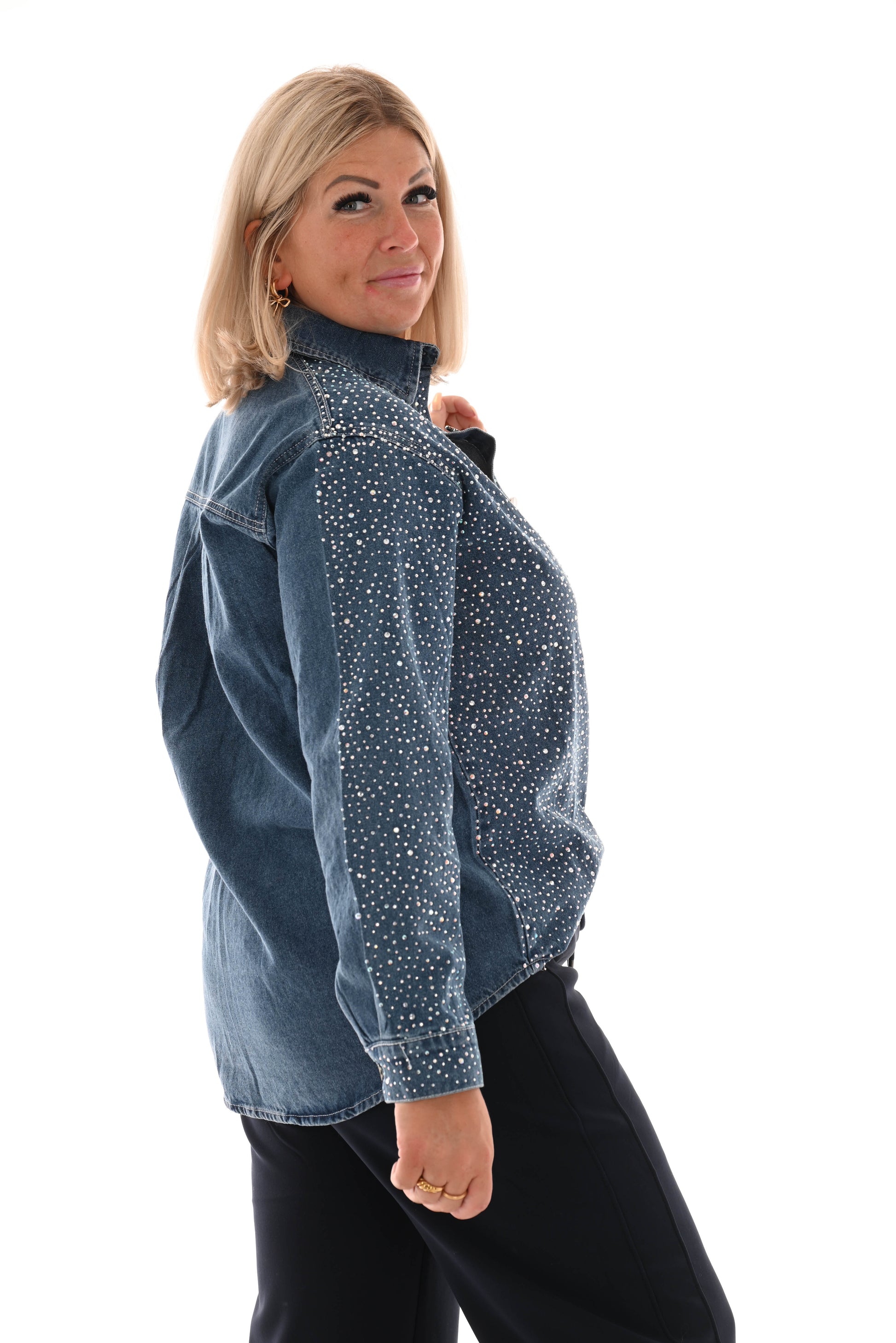 Glitter denim blouse blauw