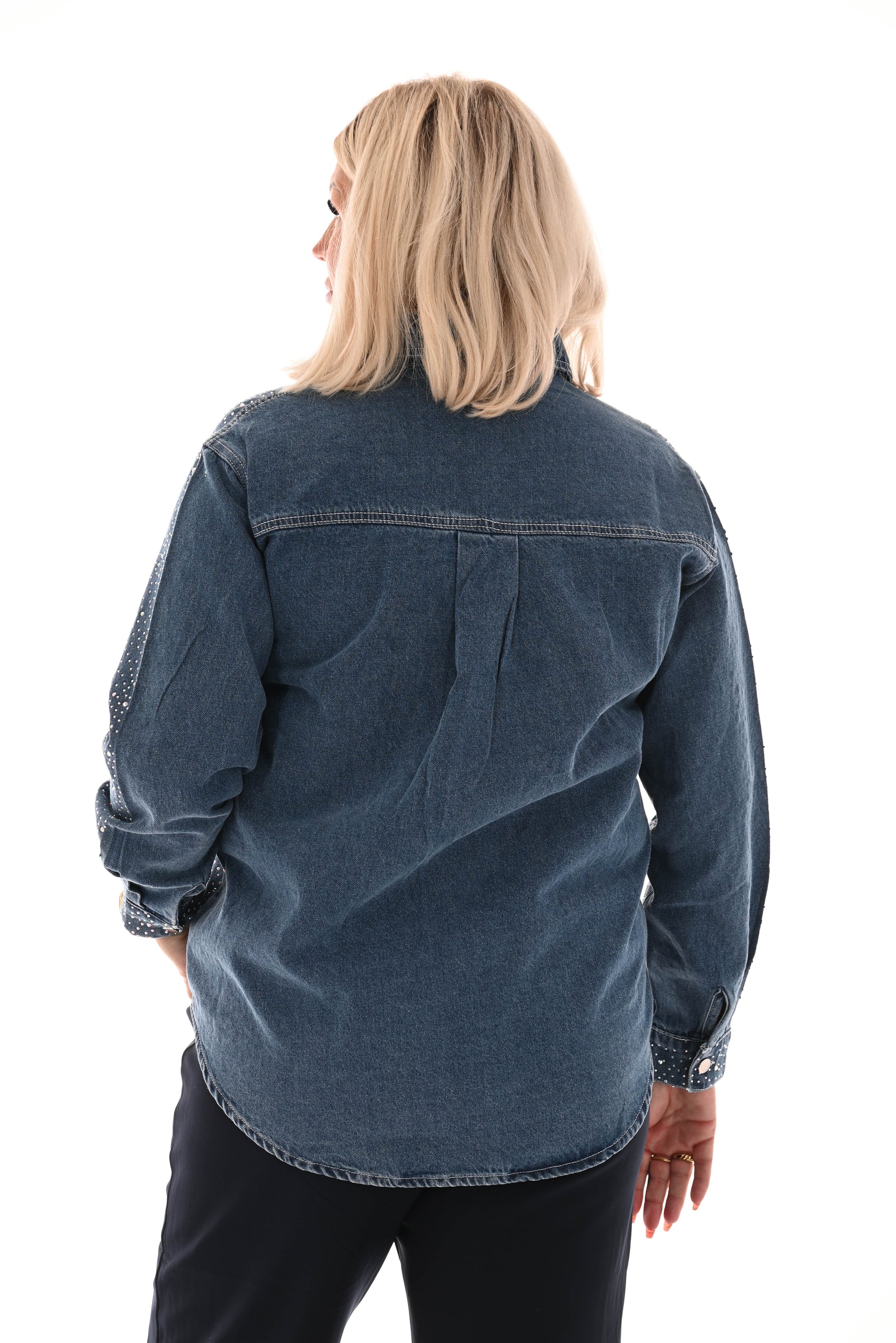 Glitter denim blouse blauw